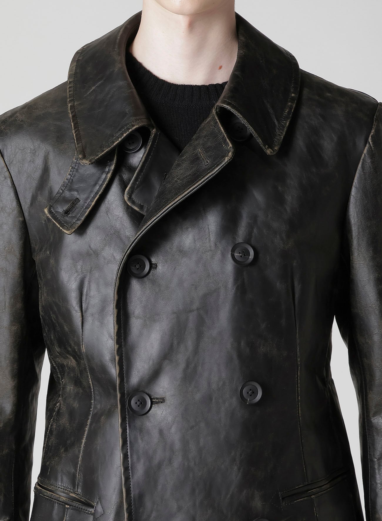 JAPAN HORSE LEATHER CLAP DOUBLE FRONT COLLAR COAT