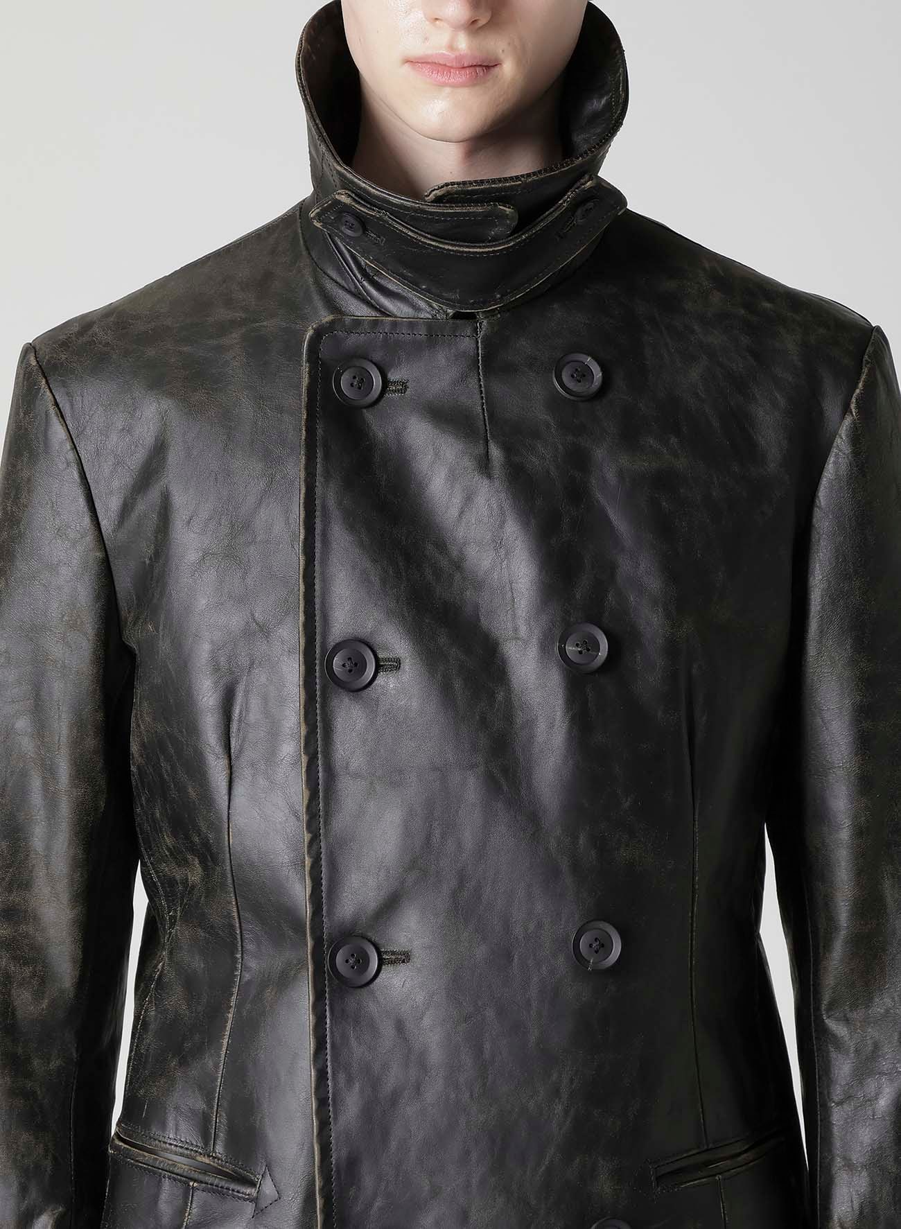 JAPAN HORSE LEATHER CLAP DOUBLE FRONT COLLAR COAT