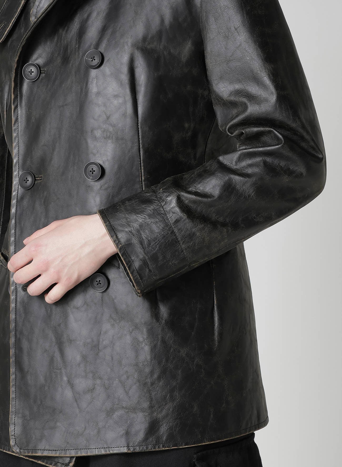 JAPAN HORSE LEATHER CLAP DOUBLE FRONT COLLAR COAT