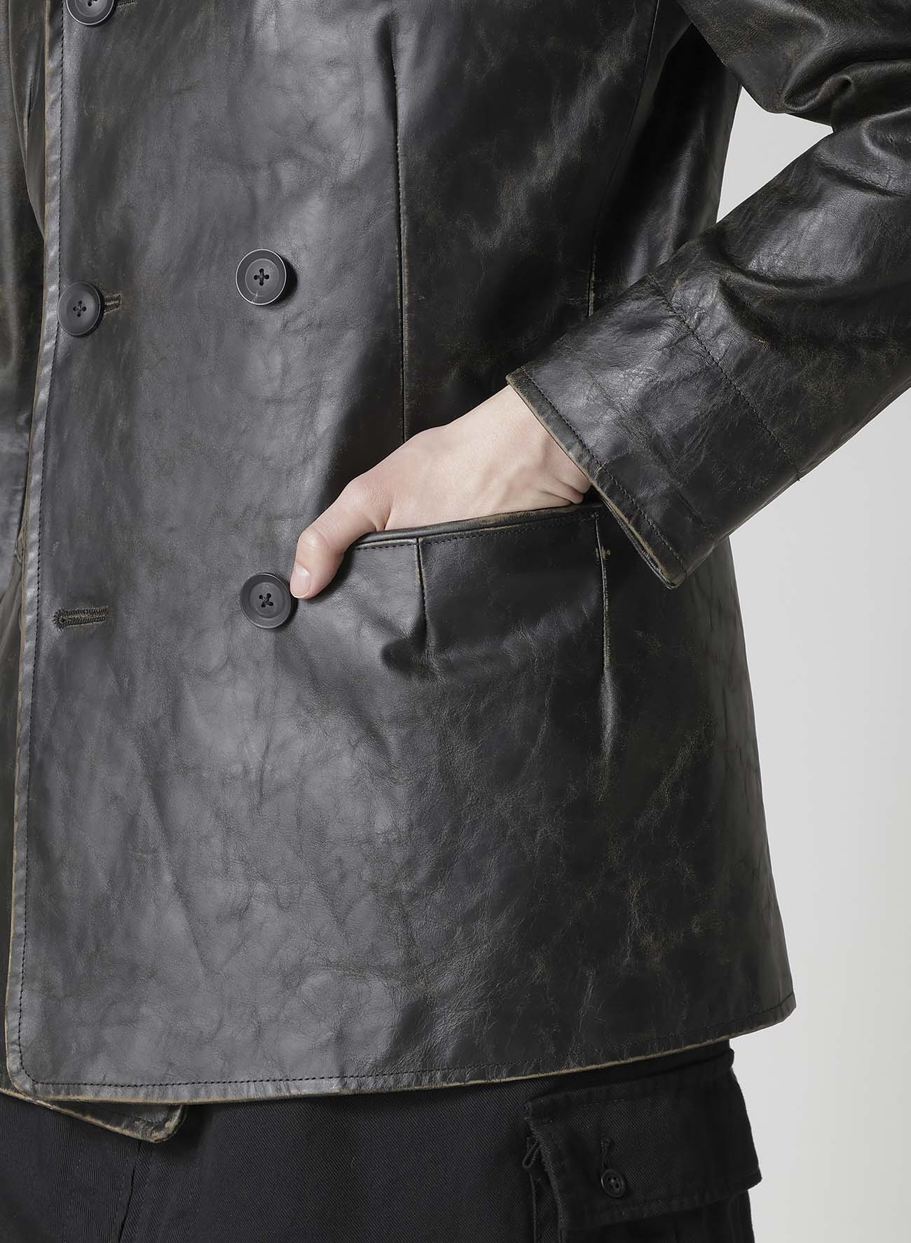 JAPAN HORSE LEATHER CLAP DOUBLE FRONT COLLAR COAT