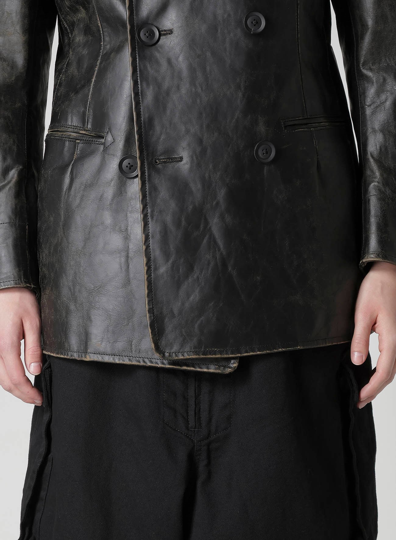 JAPAN HORSE LEATHER CLAP DOUBLE FRONT COLLAR COAT