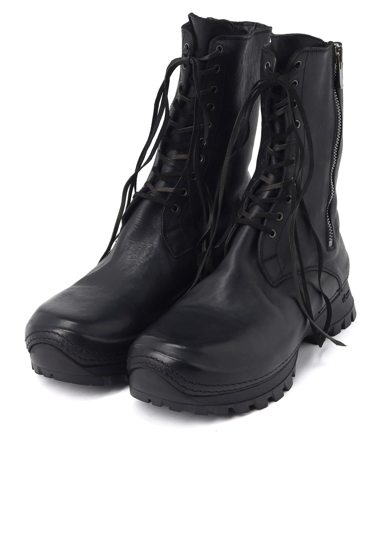FULL GRAIN HORSE LEATHER LACE UP SIDE ZIP BOOTS