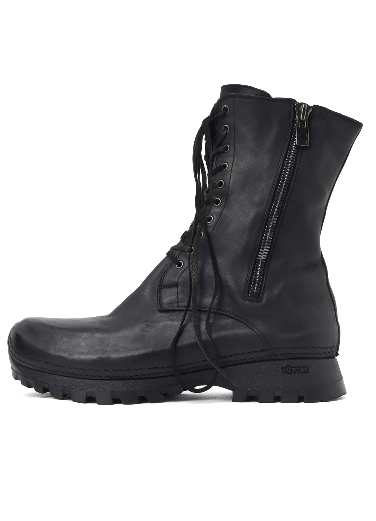 FULL GRAIN HORSE LEATHER LACE UP SIDE ZIP BOOTS