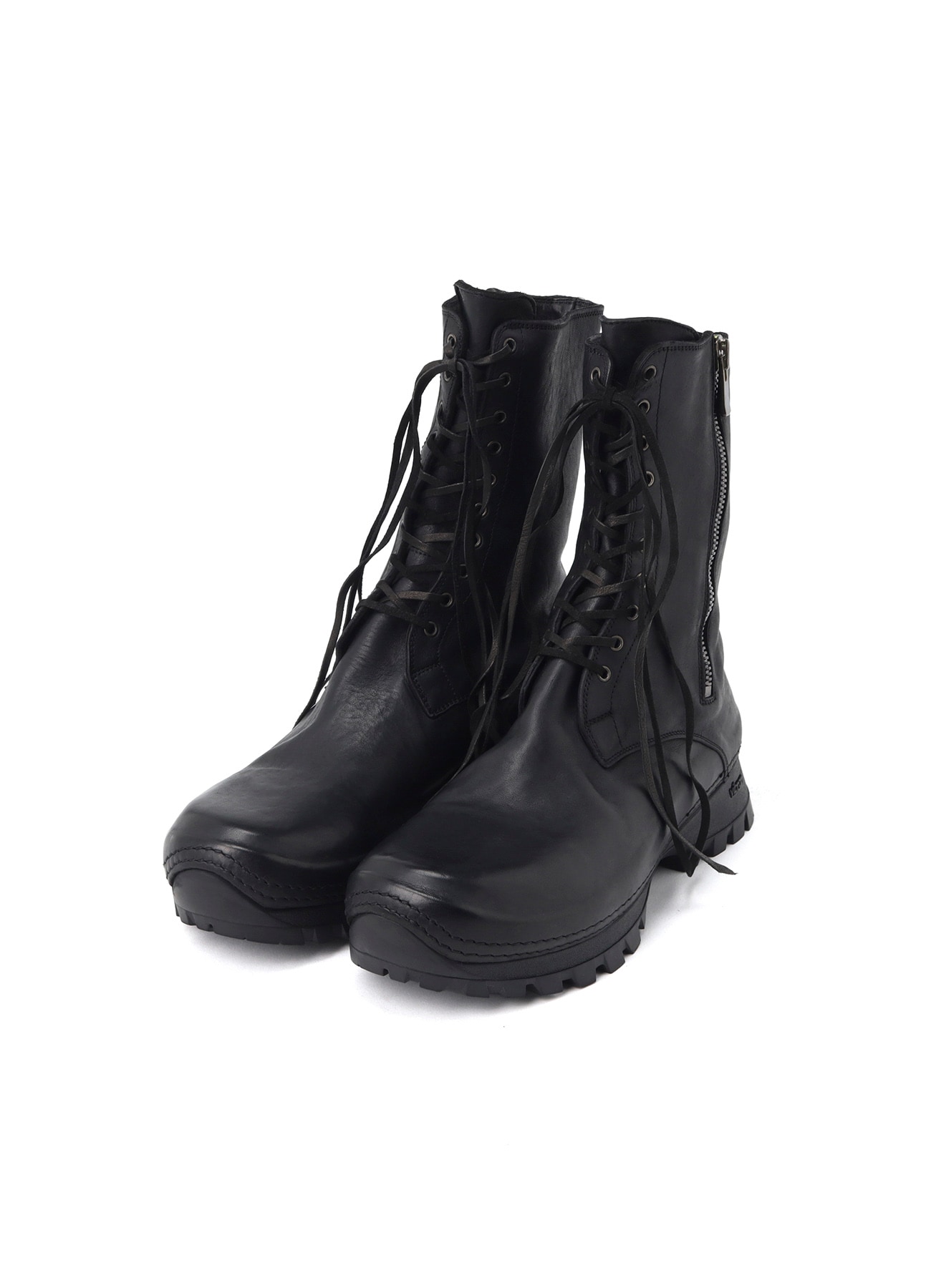 FULL GRAIN HORSE LEATHER LACE UP SIDE ZIP BOOTS