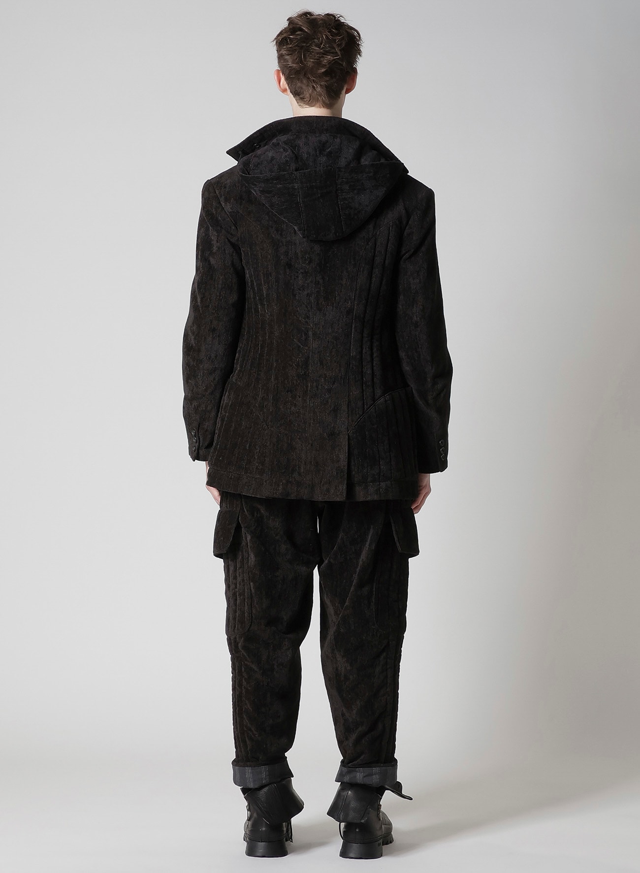 LINEN VELVET PADDED HOOD JACKET