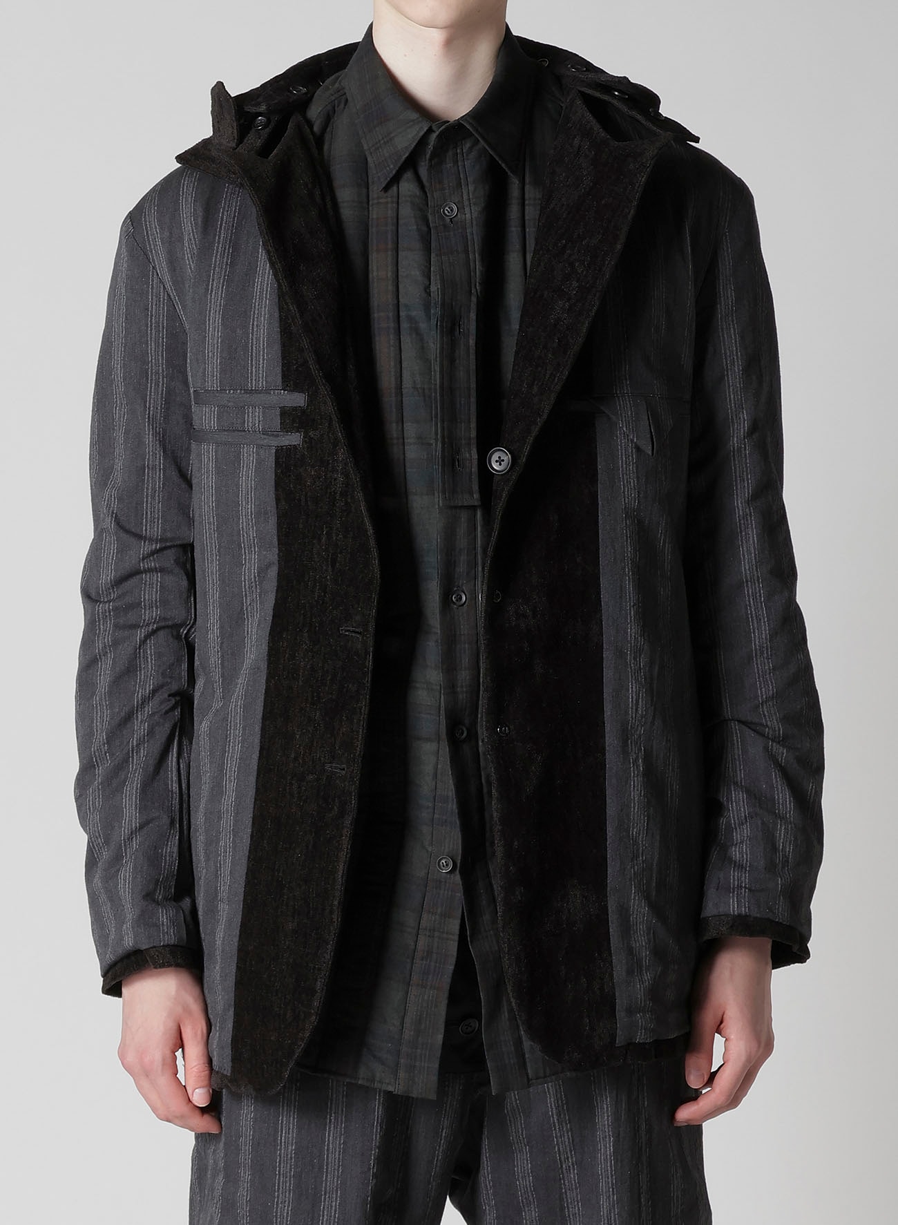LINEN VELVET PADDED HOOD JACKET
