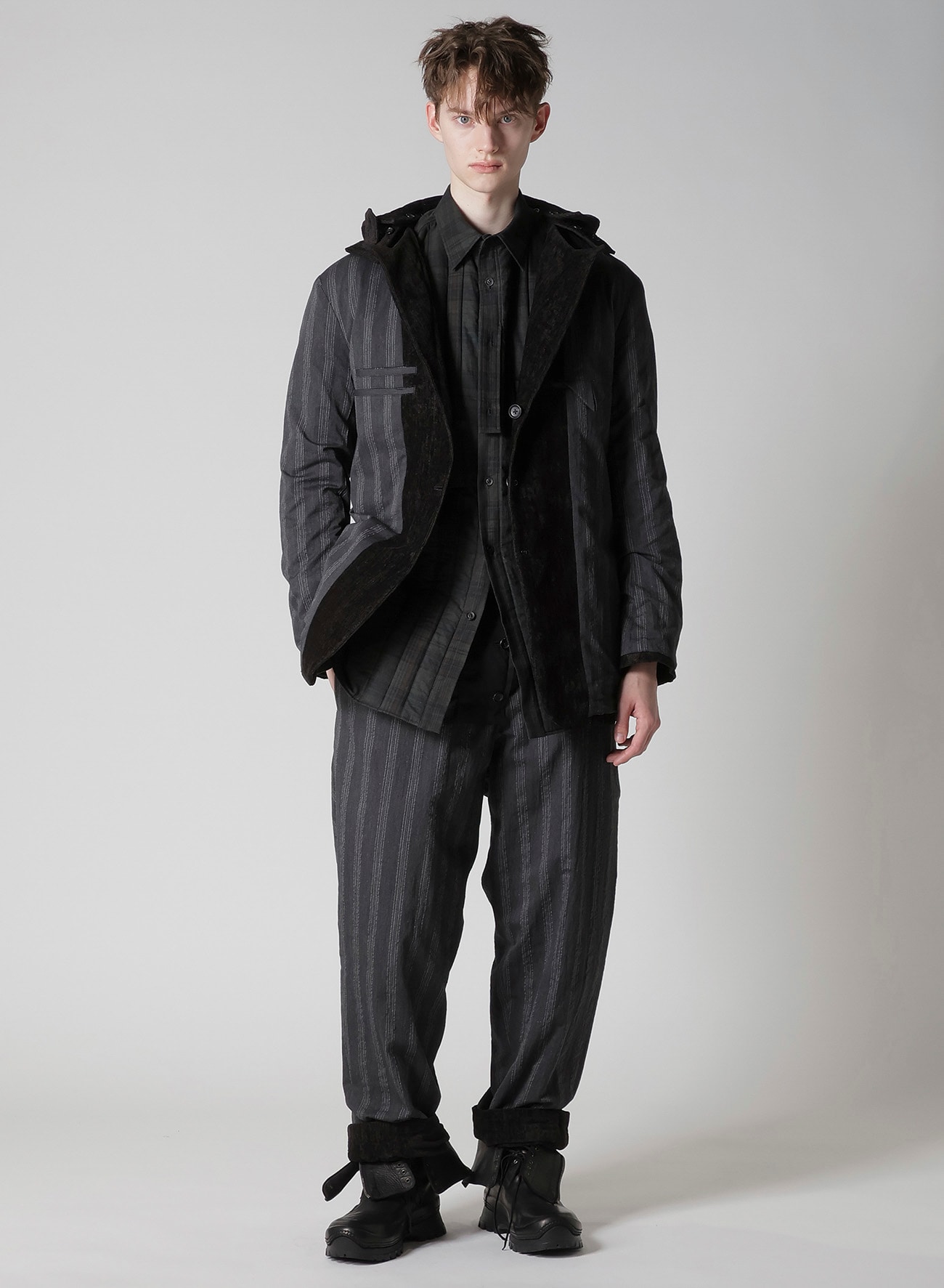 LINEN VELVET PADDED HOOD JACKET