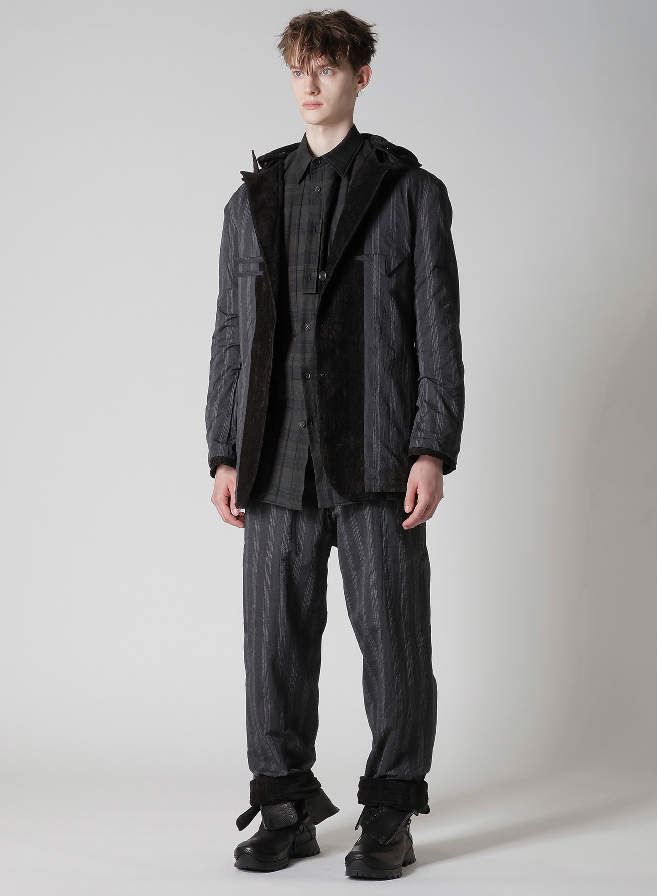 LINEN VELVET PADDED HOOD JACKET