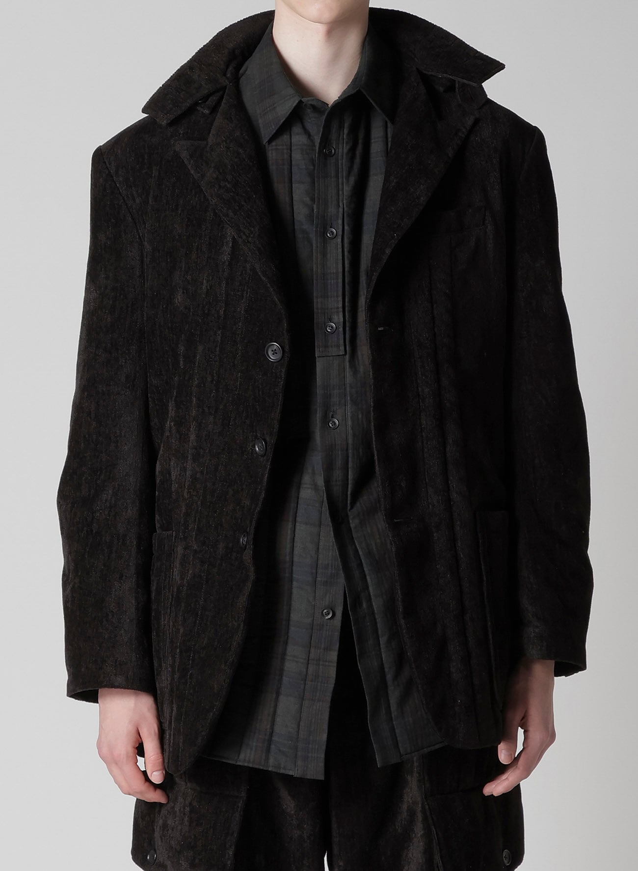 LINEN VELVET PADDED HOOD JACKET