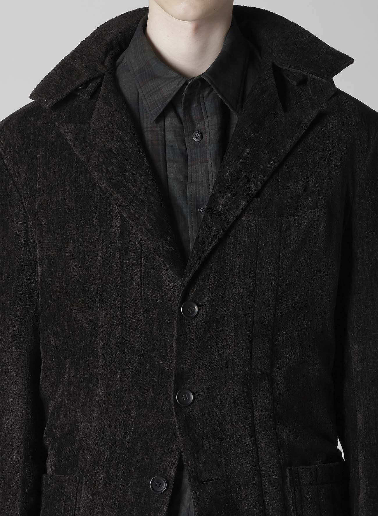 LINEN VELVET PADDED HOOD JACKET