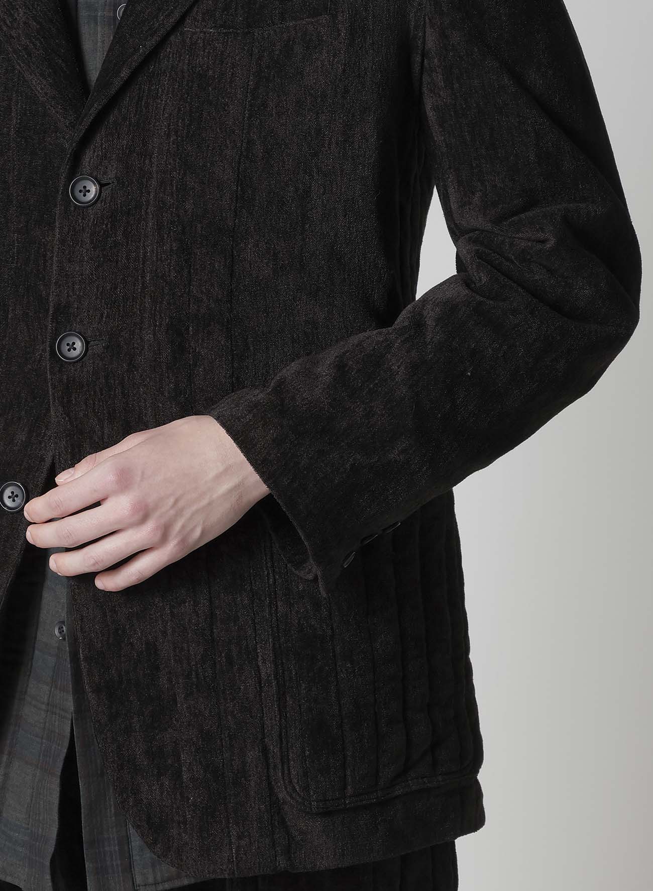 LINEN VELVET PADDED HOOD JACKET