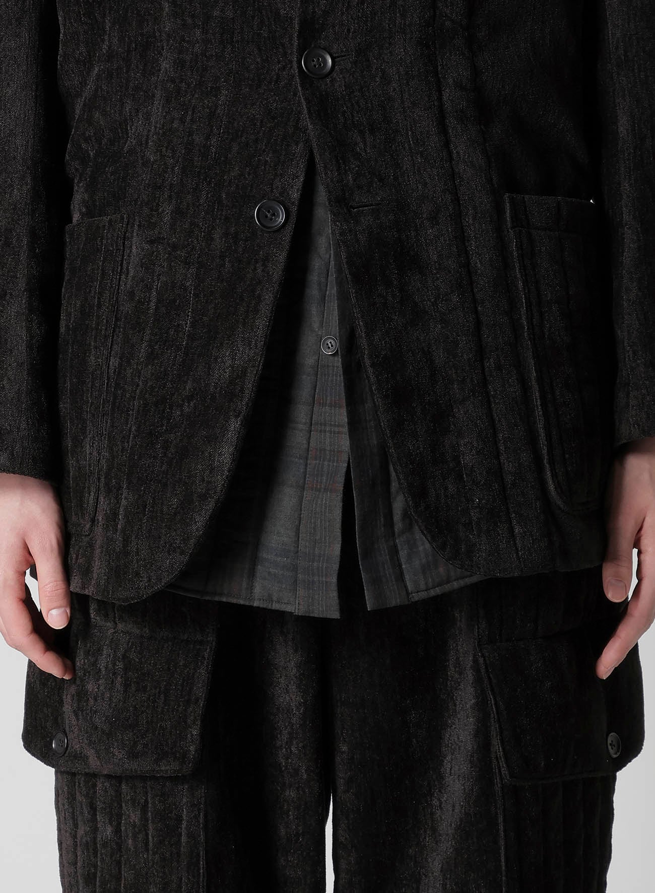 LINEN VELVET PADDED HOOD JACKET