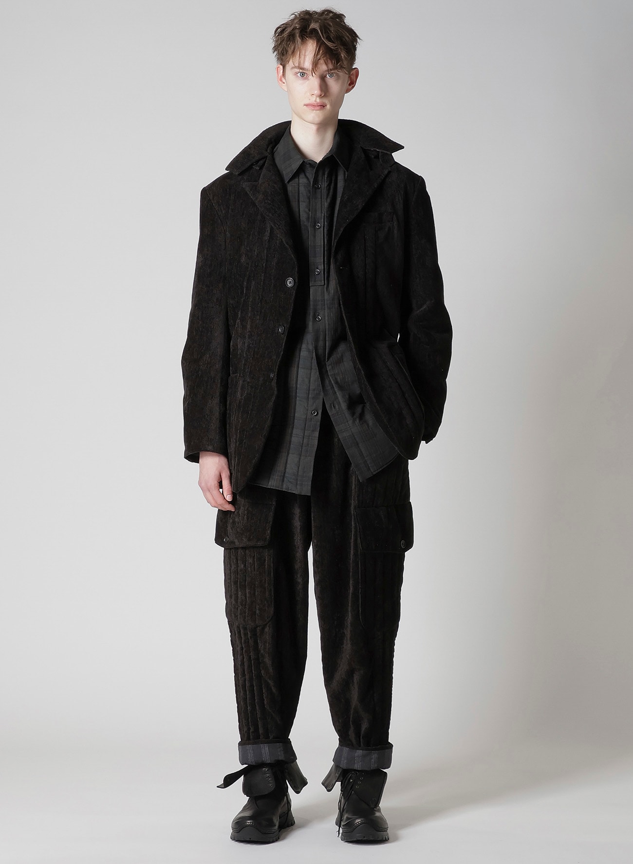 LINEN VELVET PADDED HOOD JACKET