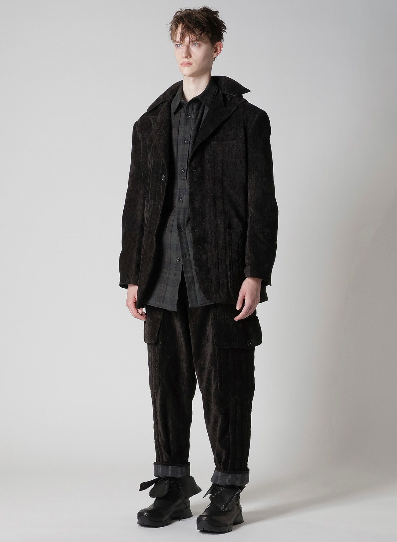 LINEN VELVET PADDED HOOD JACKET