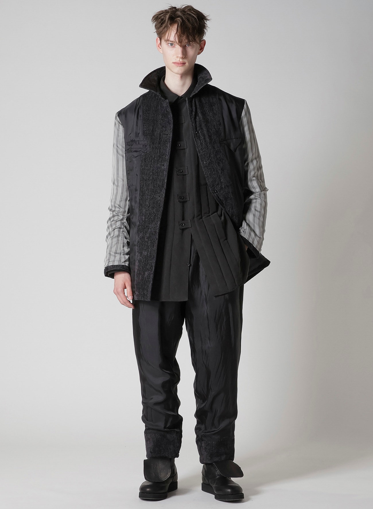LINEN VELVET  TAB DETAIL PADED JACKET