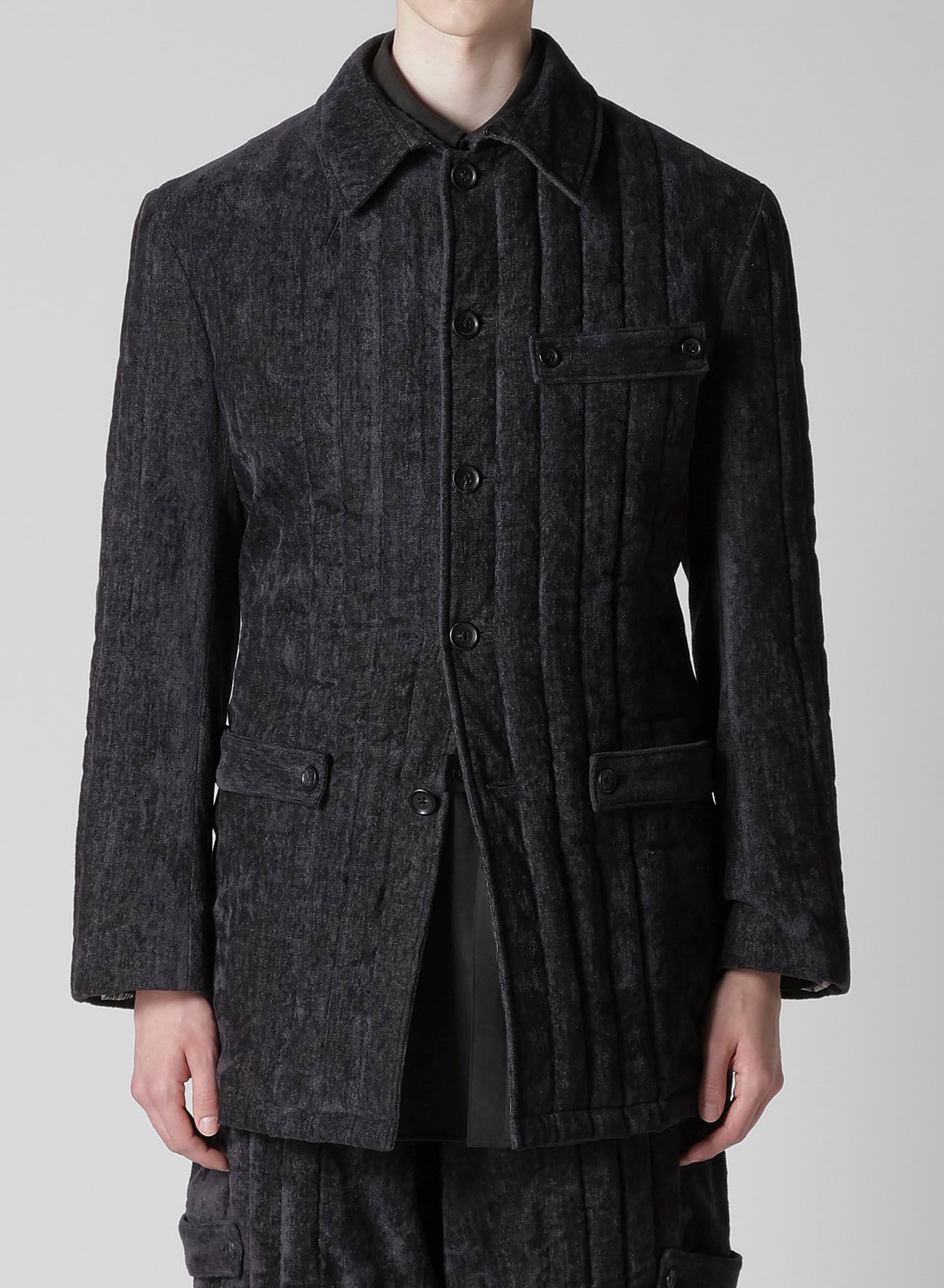 LINEN VELVET  TAB DETAIL PADED JACKET