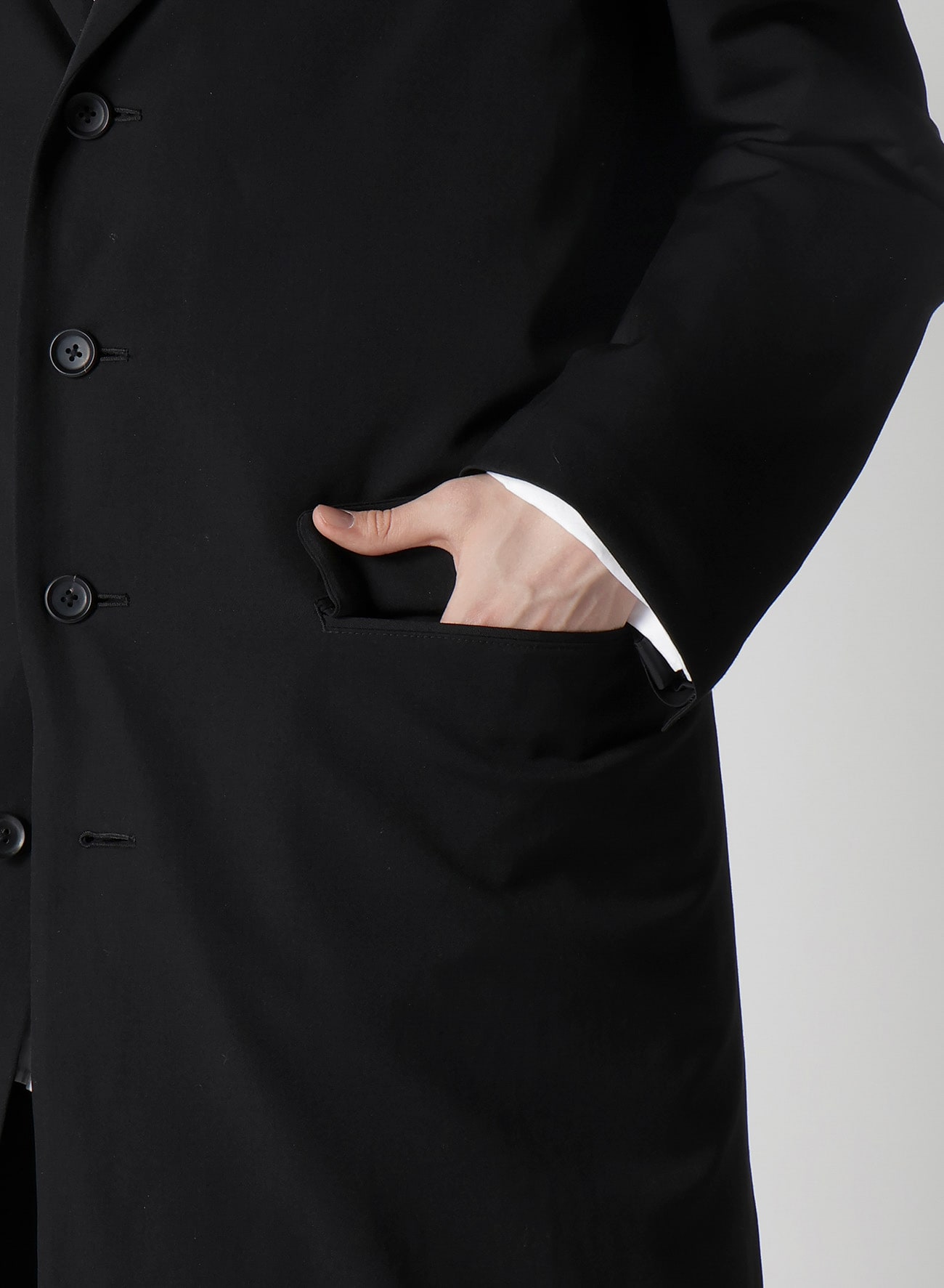 WOOL GABARDINE 4 BUTTONS LONG JACKET WITH LINER