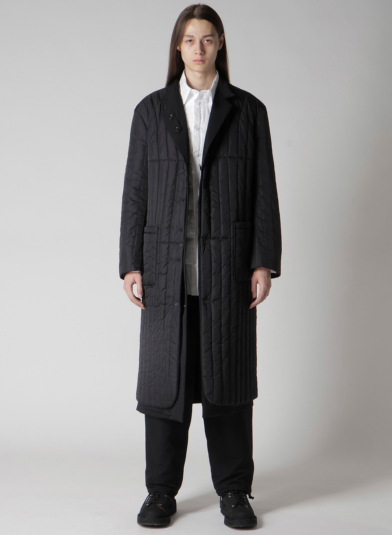 WOOL GABARDINE 4 BUTTONS LONG JACKET WITH LINER