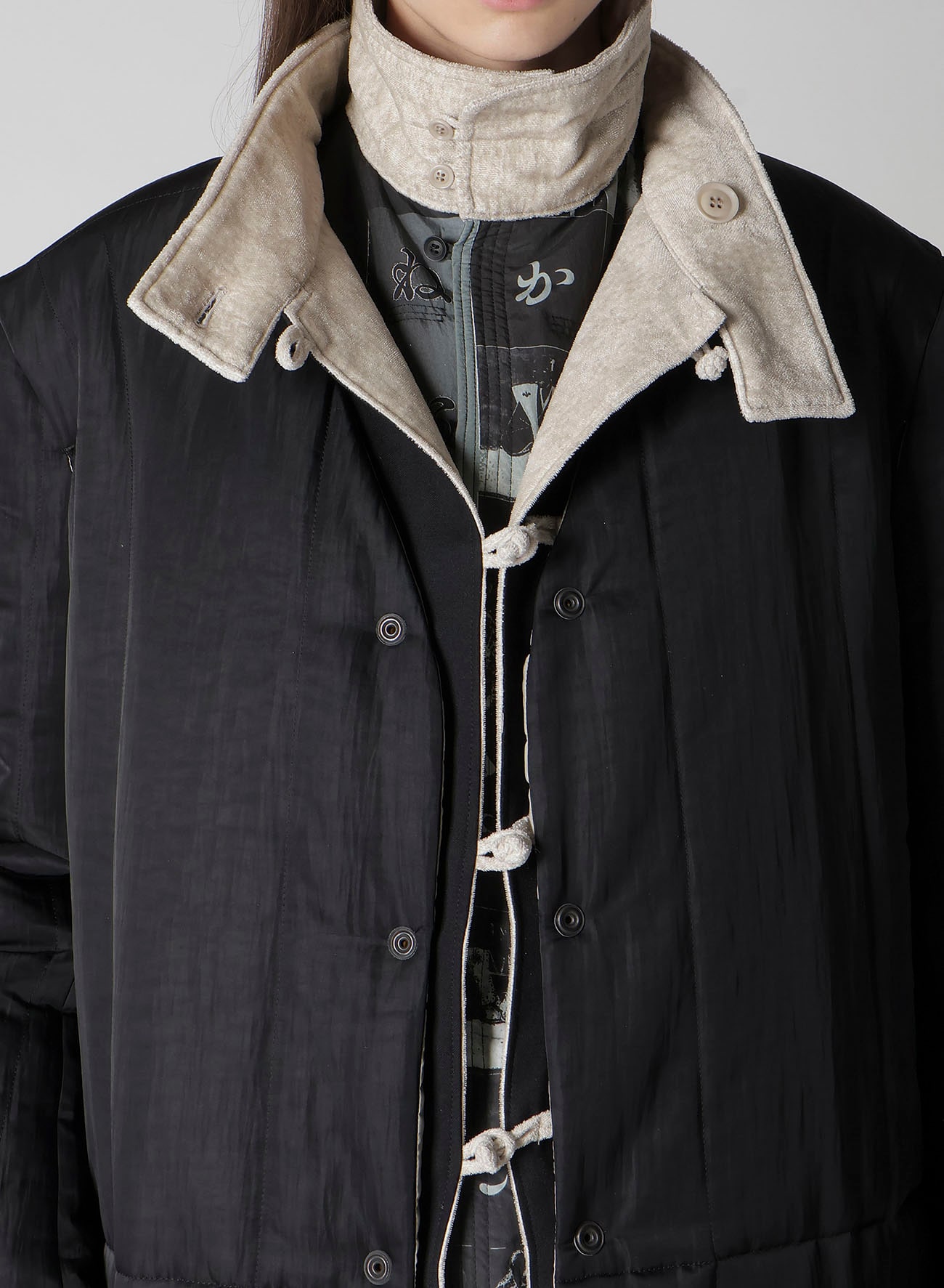 LINEN VELVET STAND COLLAR JACKET WITH LINER