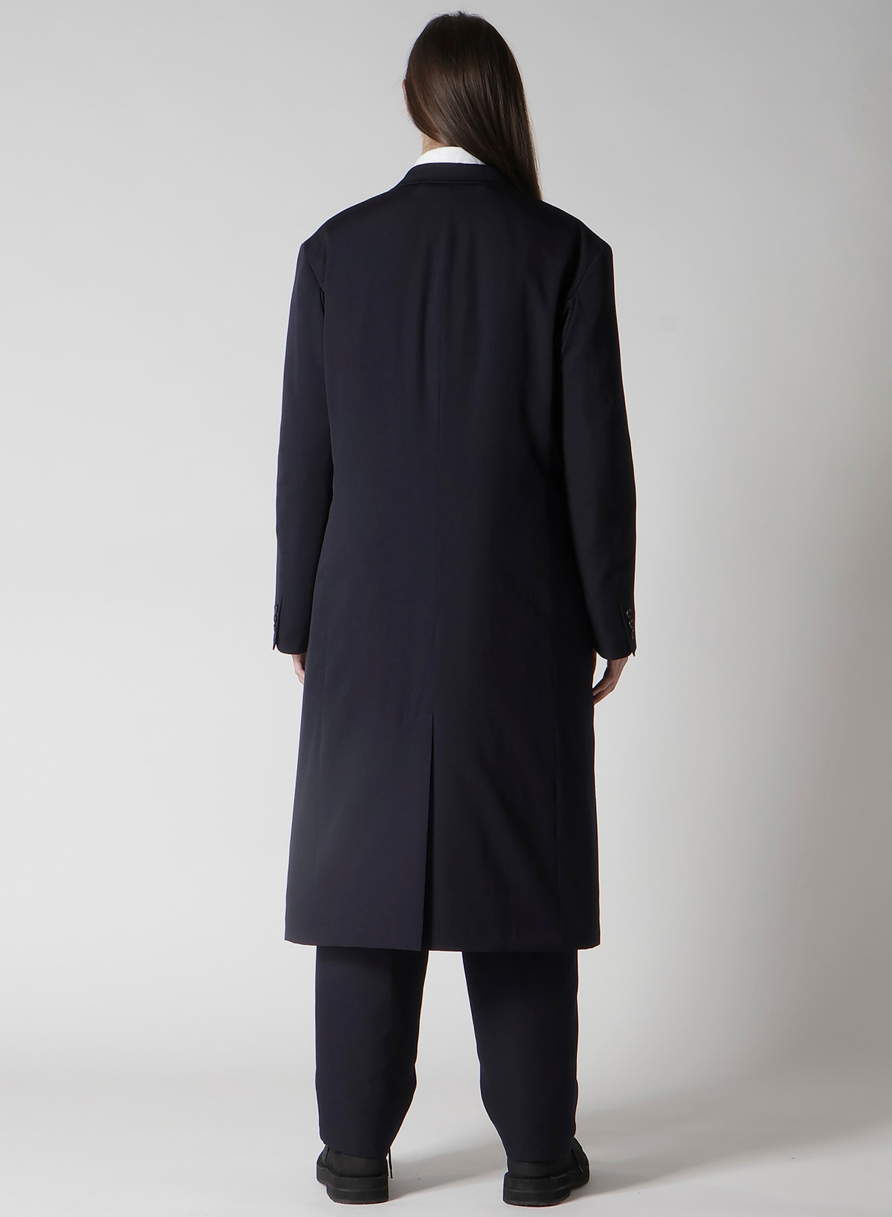 NAVY WOOL GABARDINE ONE BUTTON JACKET WITH LINER