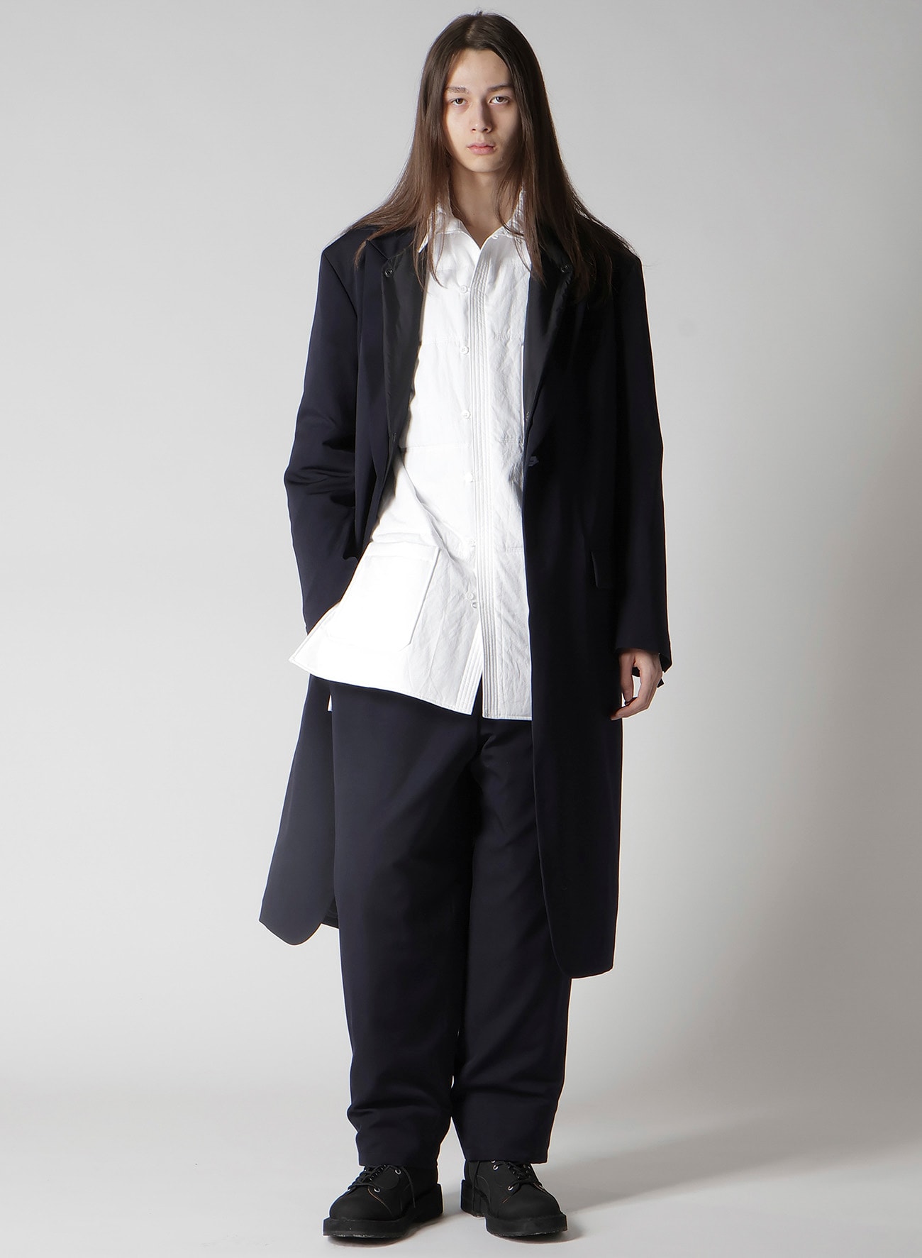 NAVY WOOL GABARDINE ONE BUTTON JACKET WITH LINER