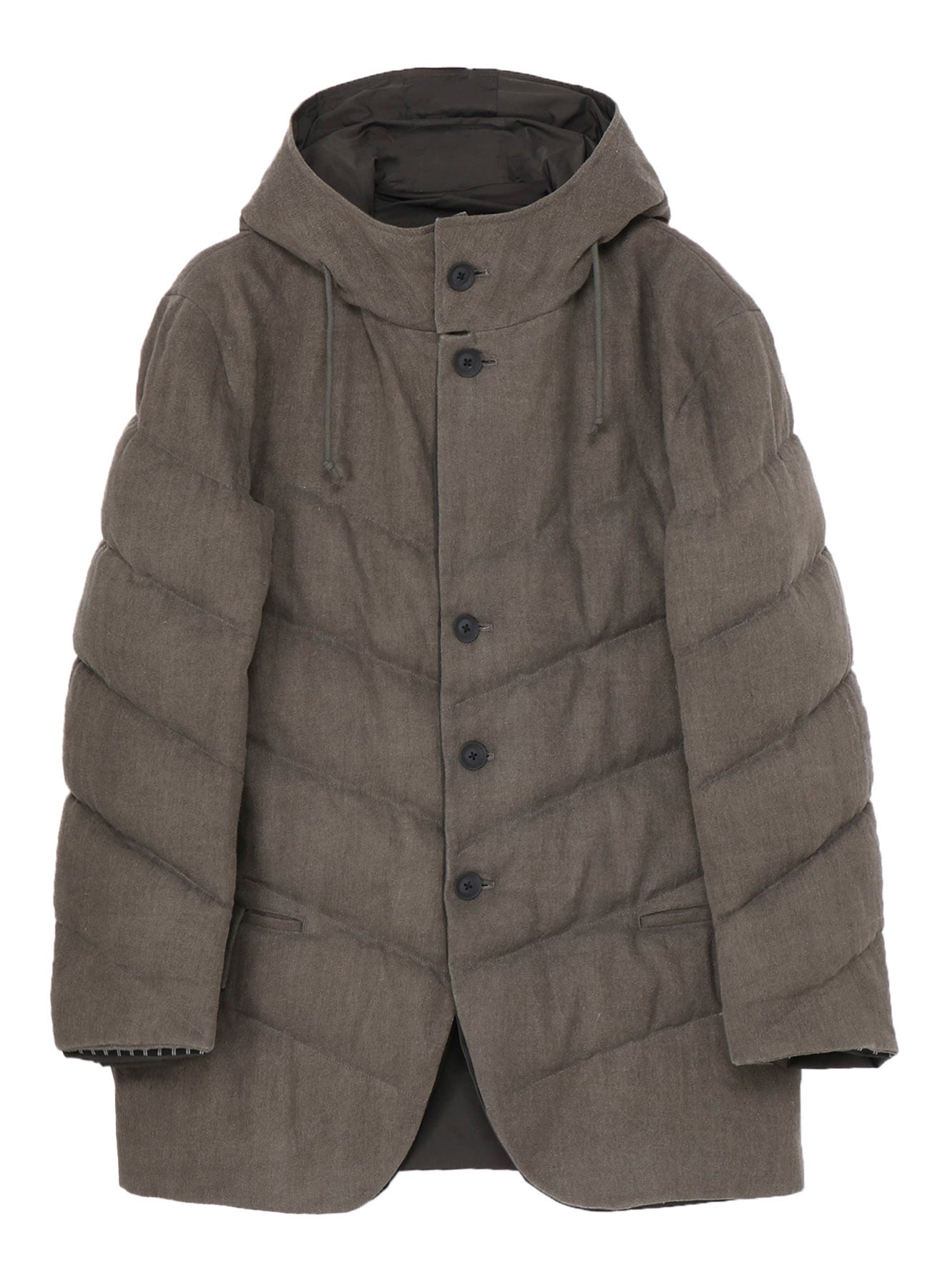 SILK LINEN DIAGONAL PADDED HOODED JACKET