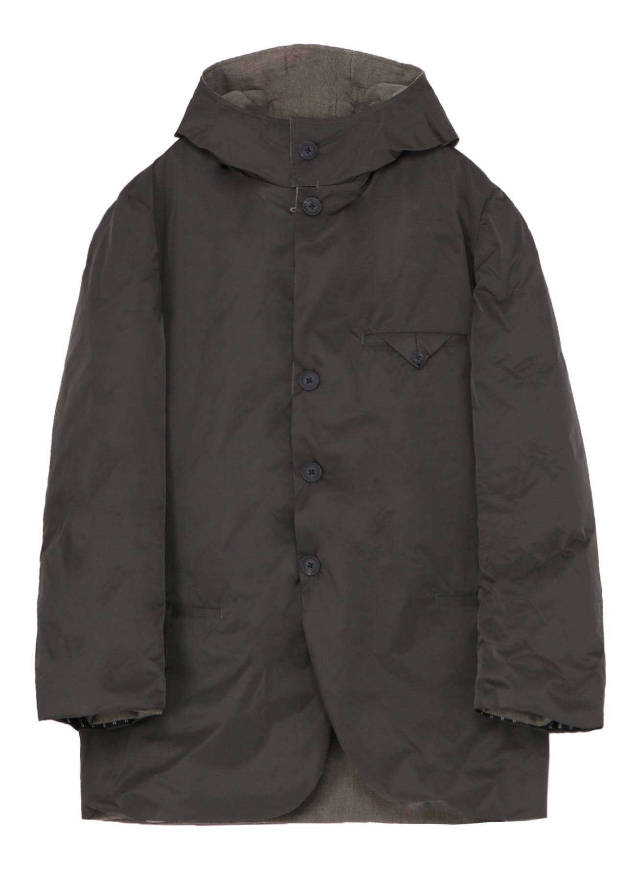 SILK LINEN DIAGONAL PADDED HOODED JACKET