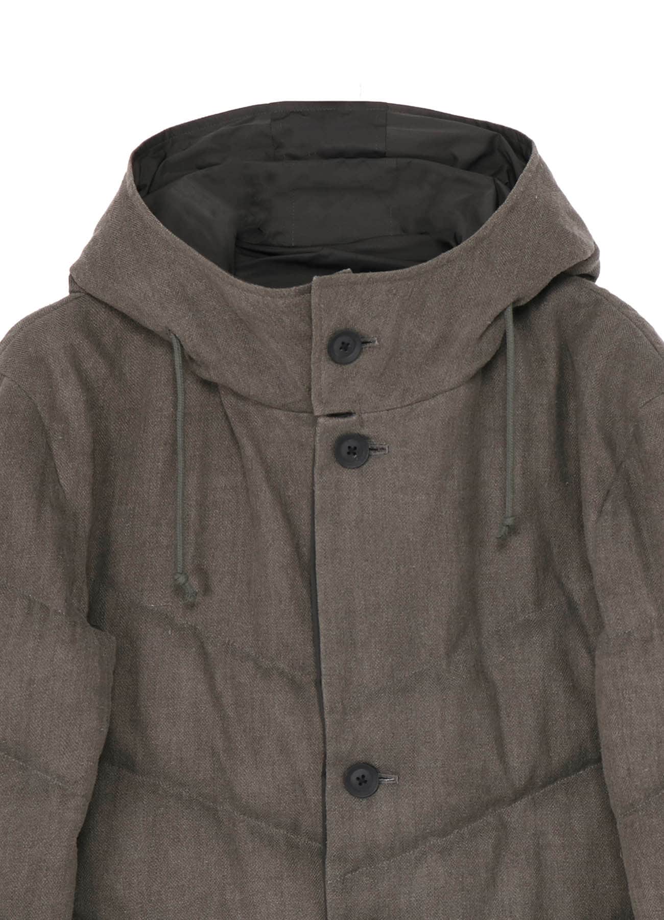SILK LINEN DIAGONAL PADDED HOODED JACKET