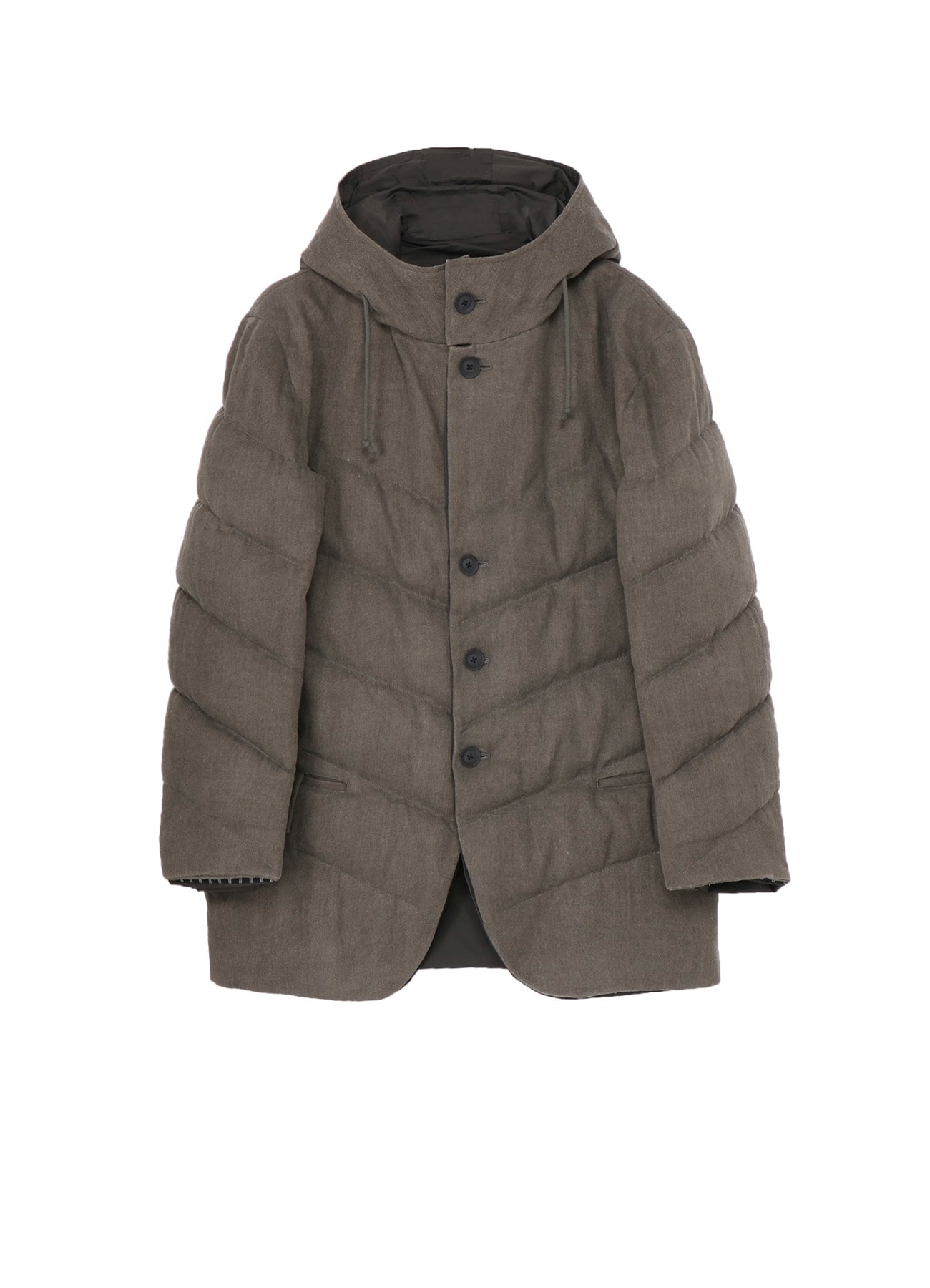 SILK LINEN DIAGONAL PADDED HOODED JACKET