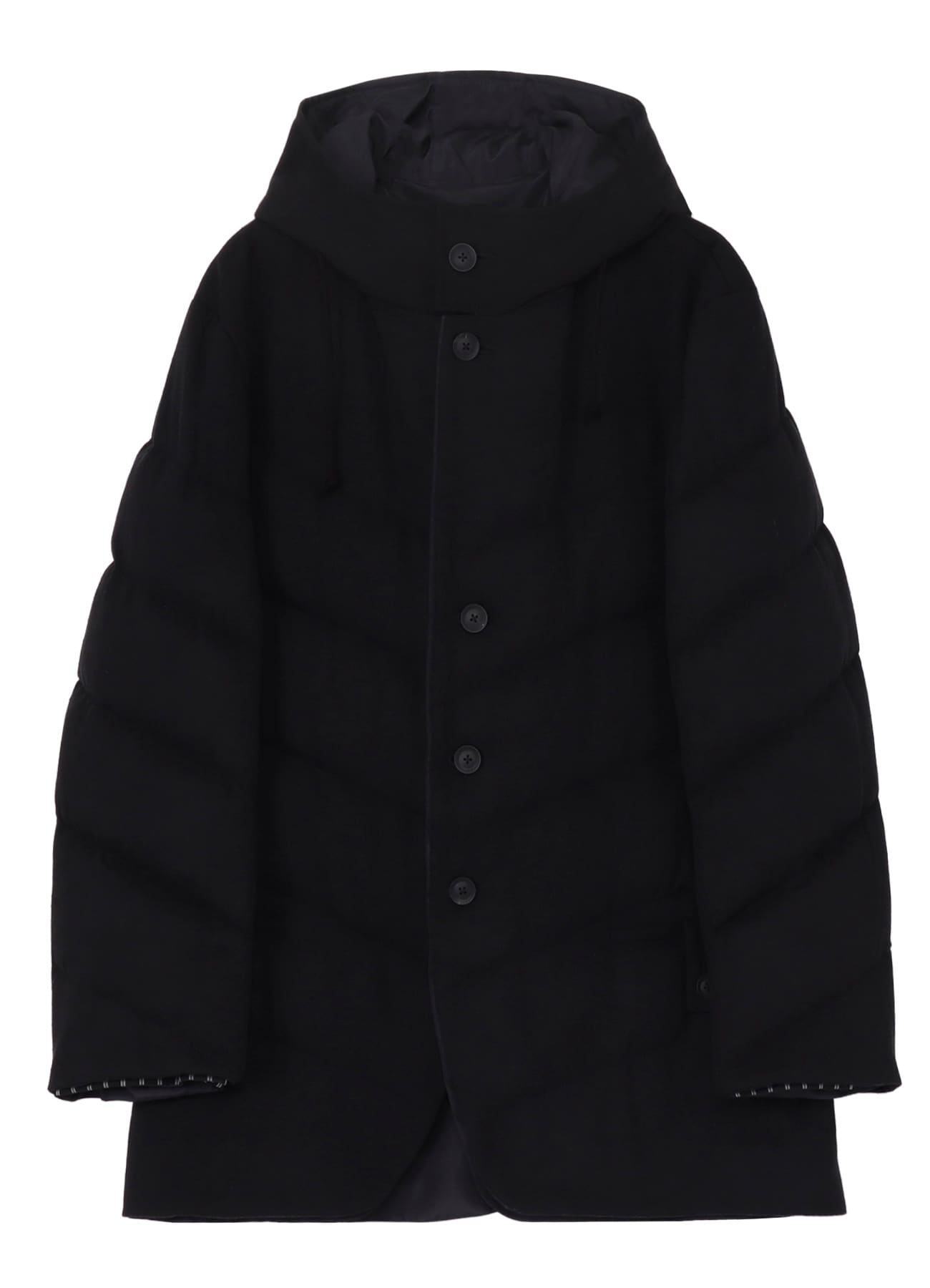 SILK DENIM DIAGONAL PADDED HOODED JACKET