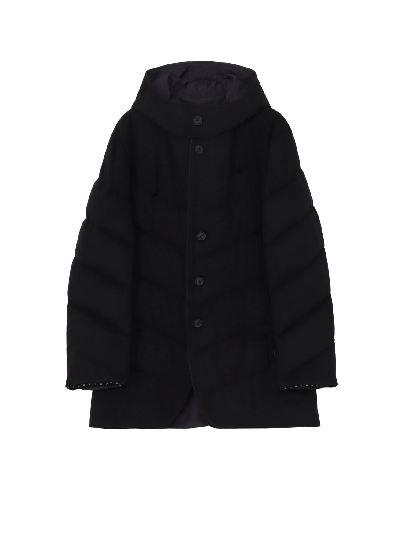 SILK DENIM DIAGONAL PADDED HOODED JACKET