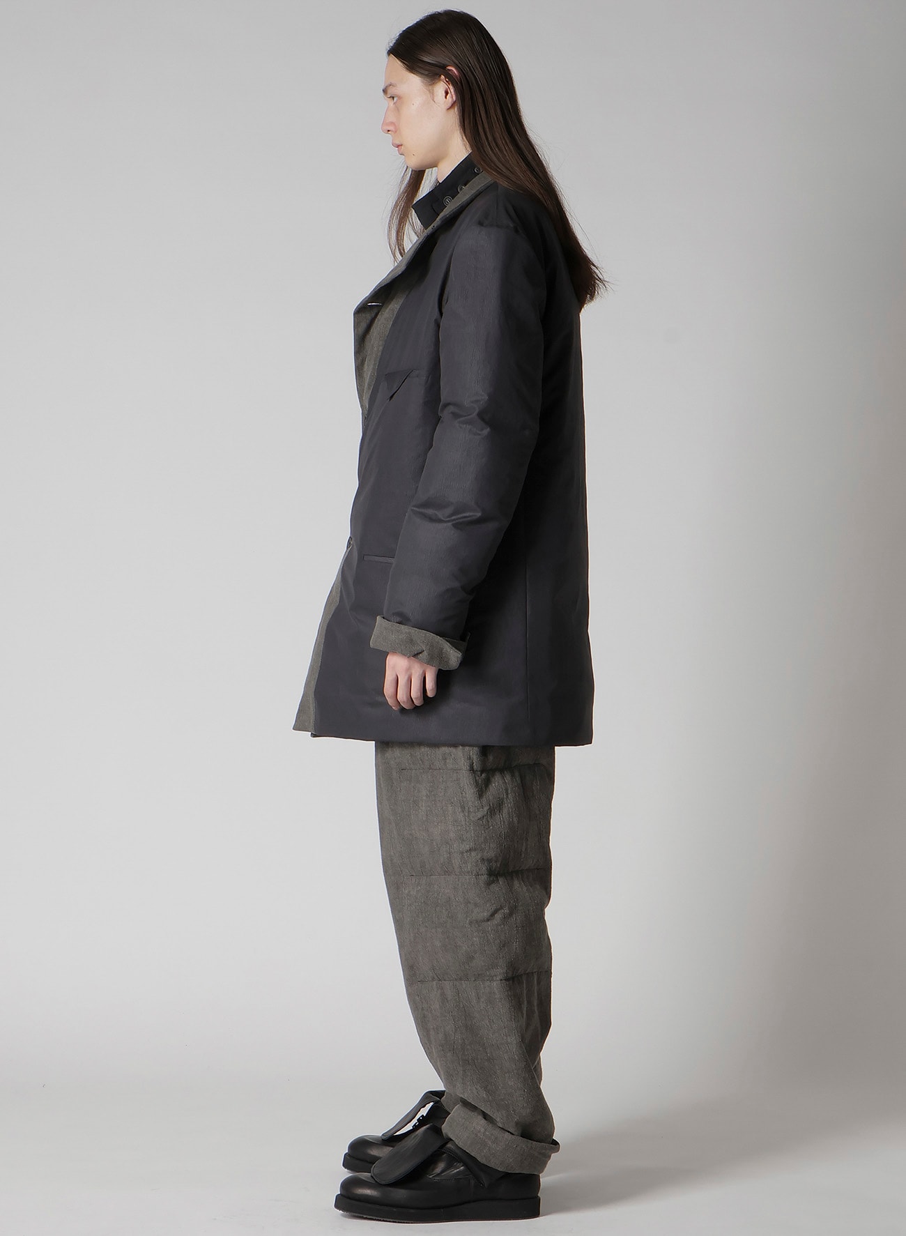 COTTON LINEN INKED HORIZONTAL PADDED LONG JACKET