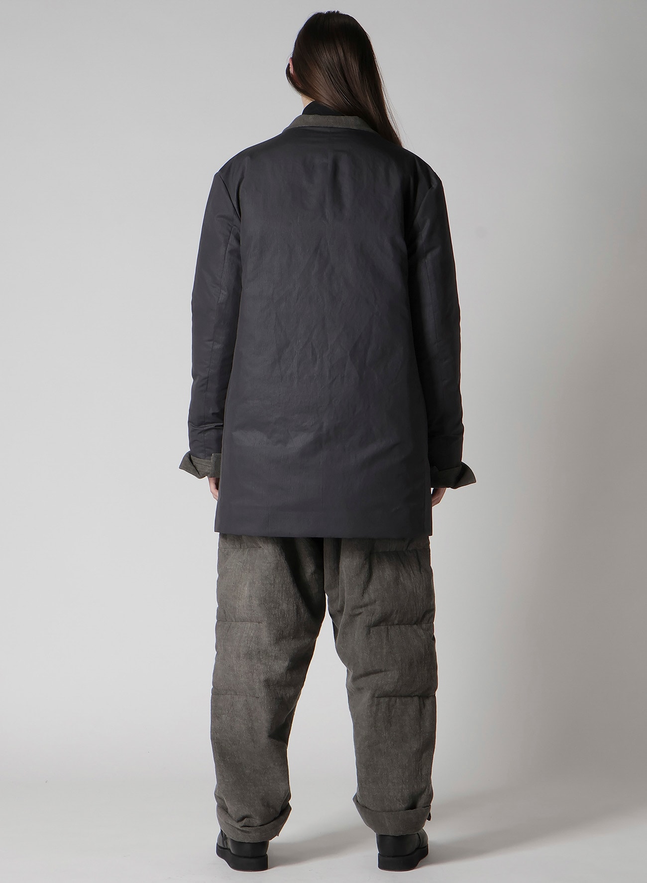 COTTON LINEN INKED HORIZONTAL PADDED LONG JACKET