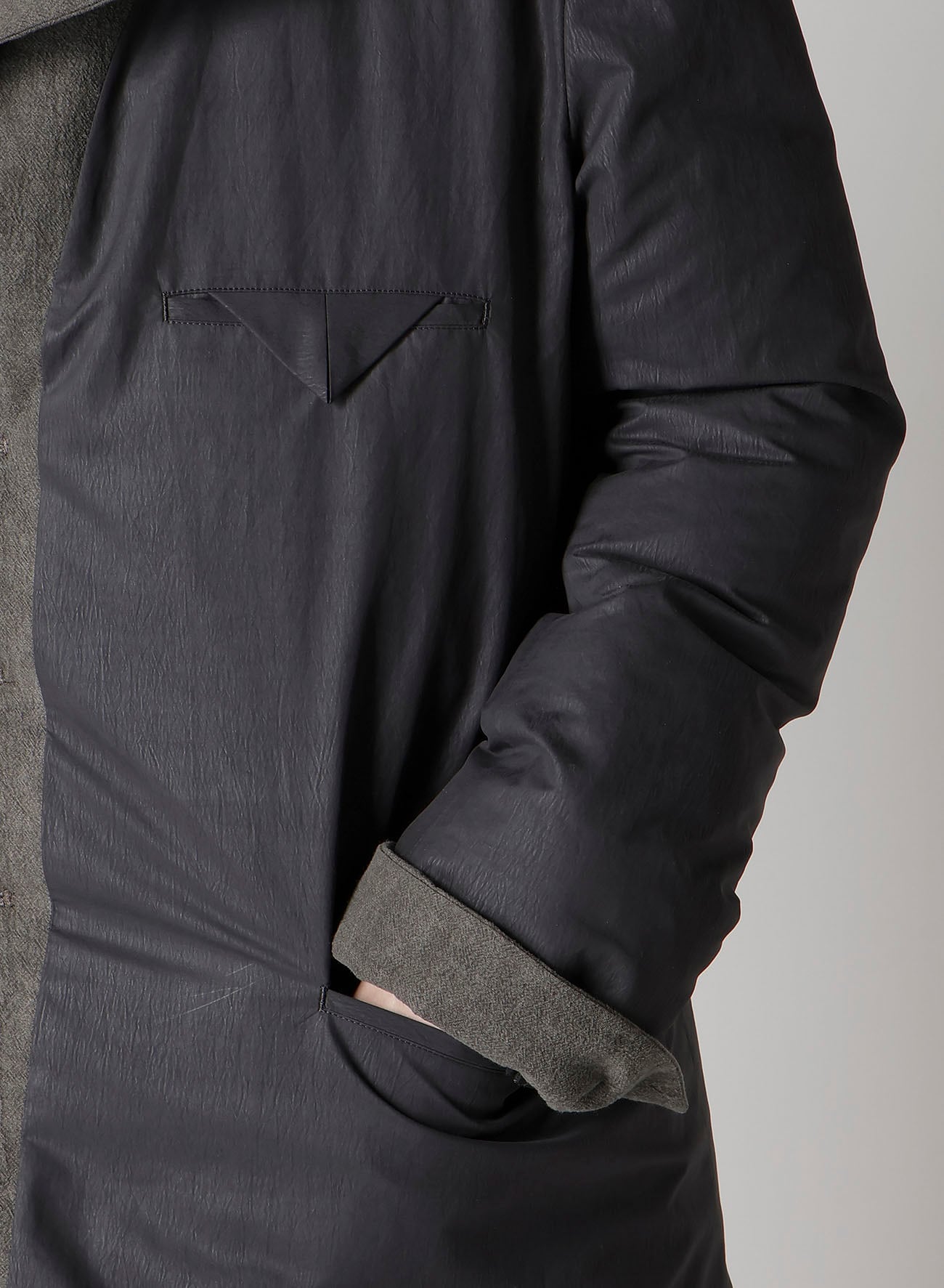 COTTON LINEN INKED HORIZONTAL PADDED LONG JACKET