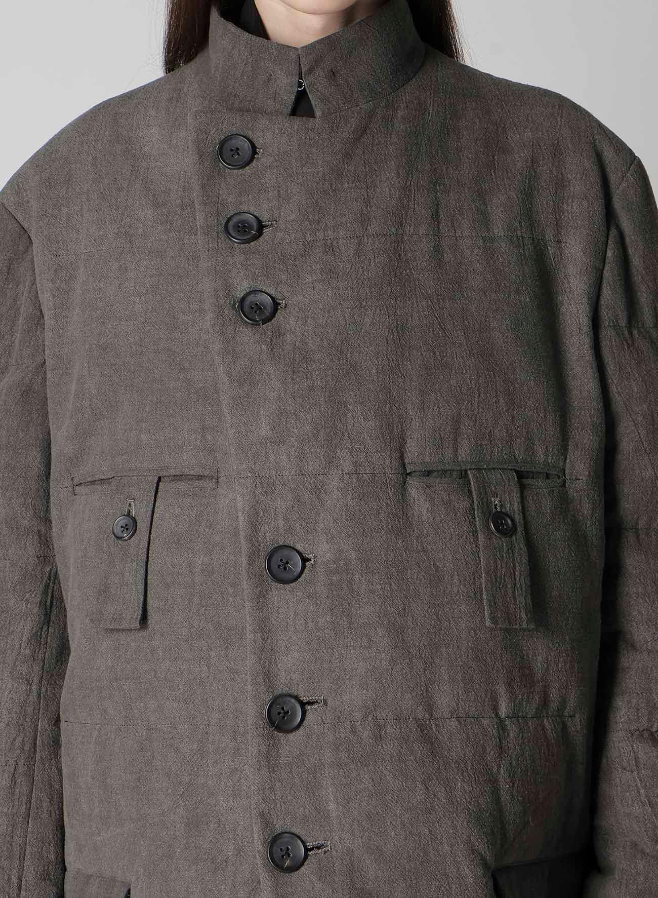 COTTON LINEN INKED HORIZONTAL PADDED LONG JACKET
