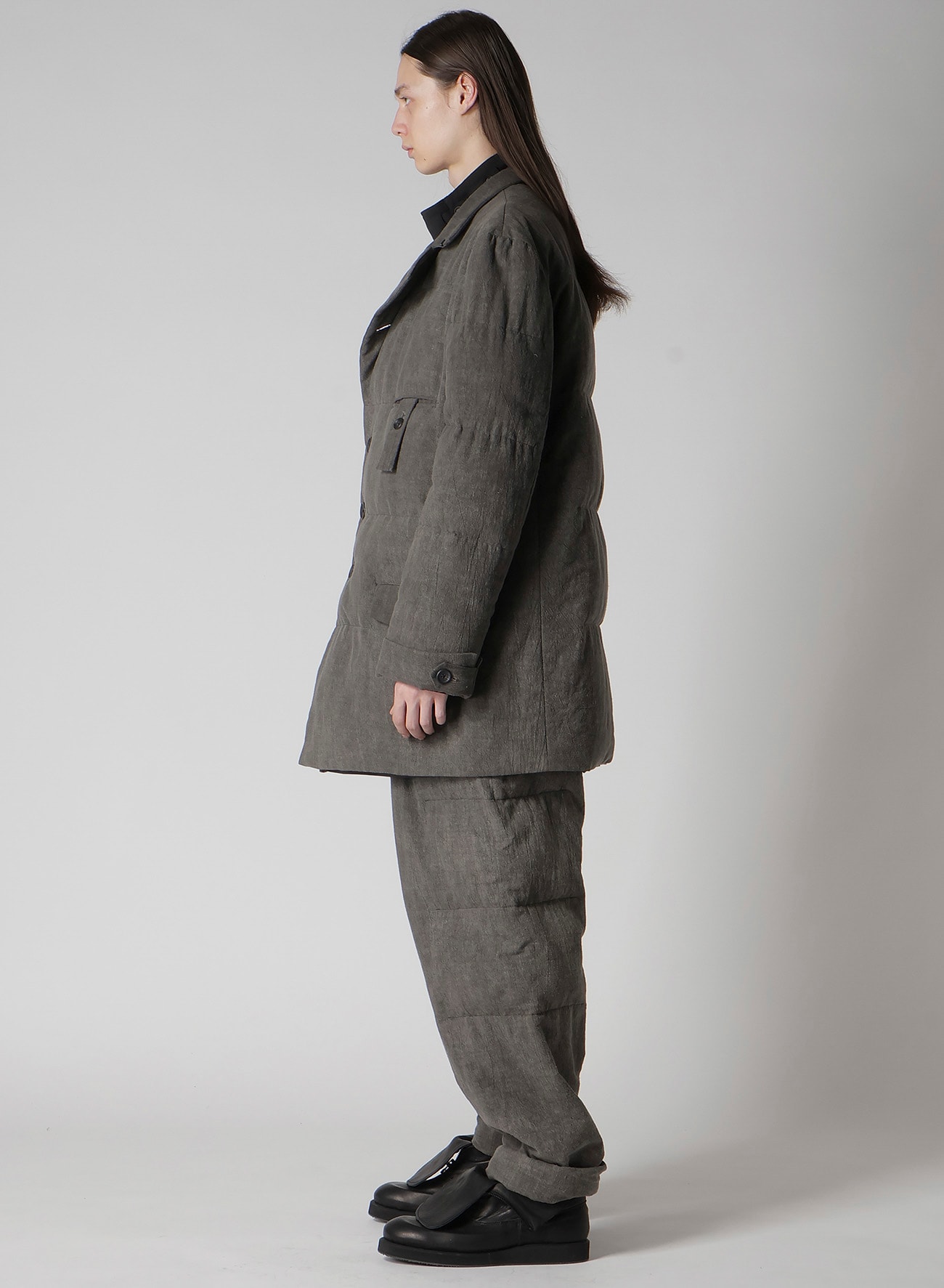 COTTON LINEN INKED HORIZONTAL PADDED LONG JACKET
