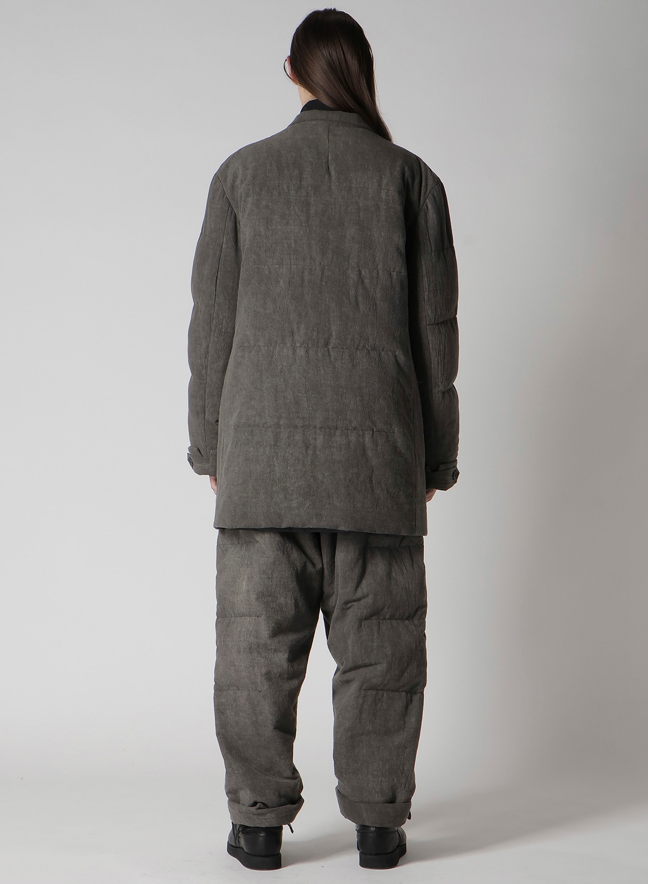 COTTON LINEN INKED HORIZONTAL PADDED LONG JACKET