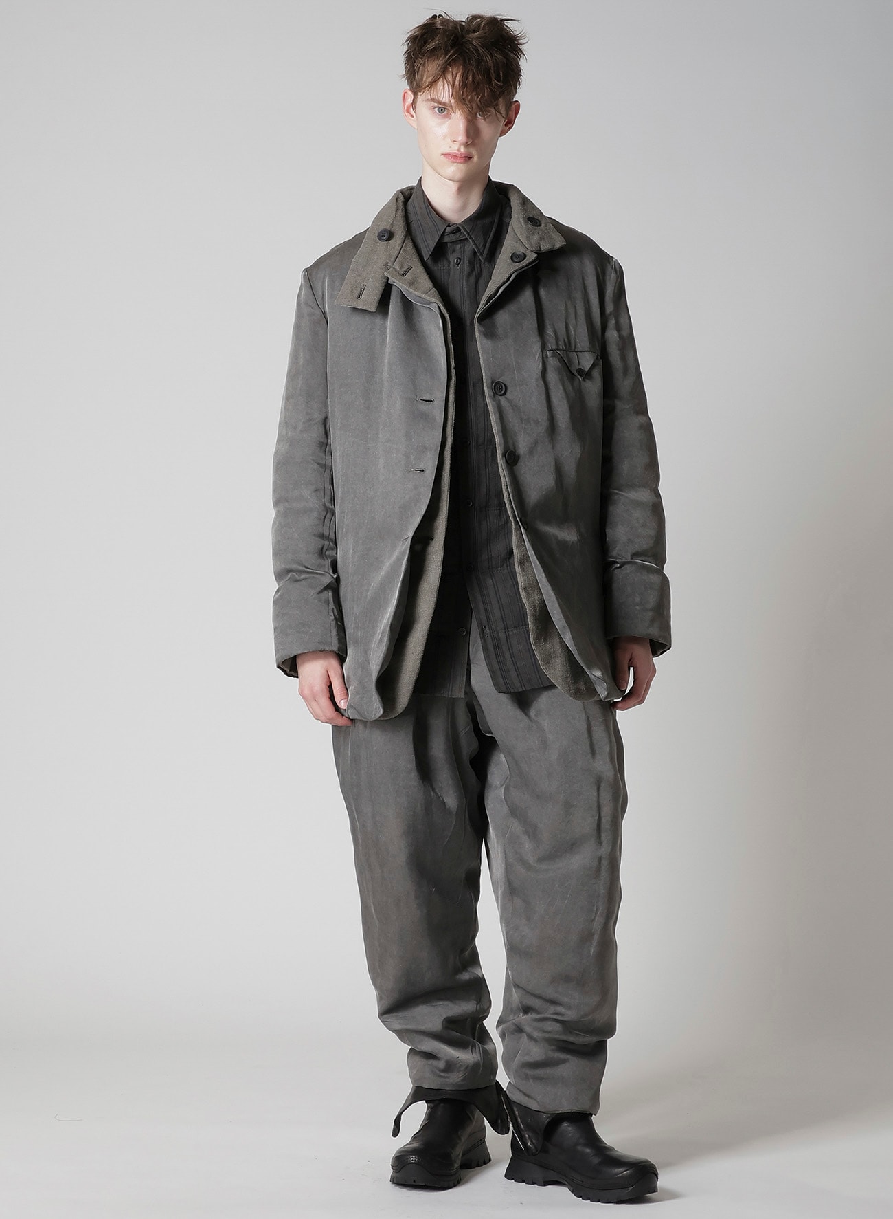 SILK LINEN INKED HORIZONTAL PADDED STAND JACKET