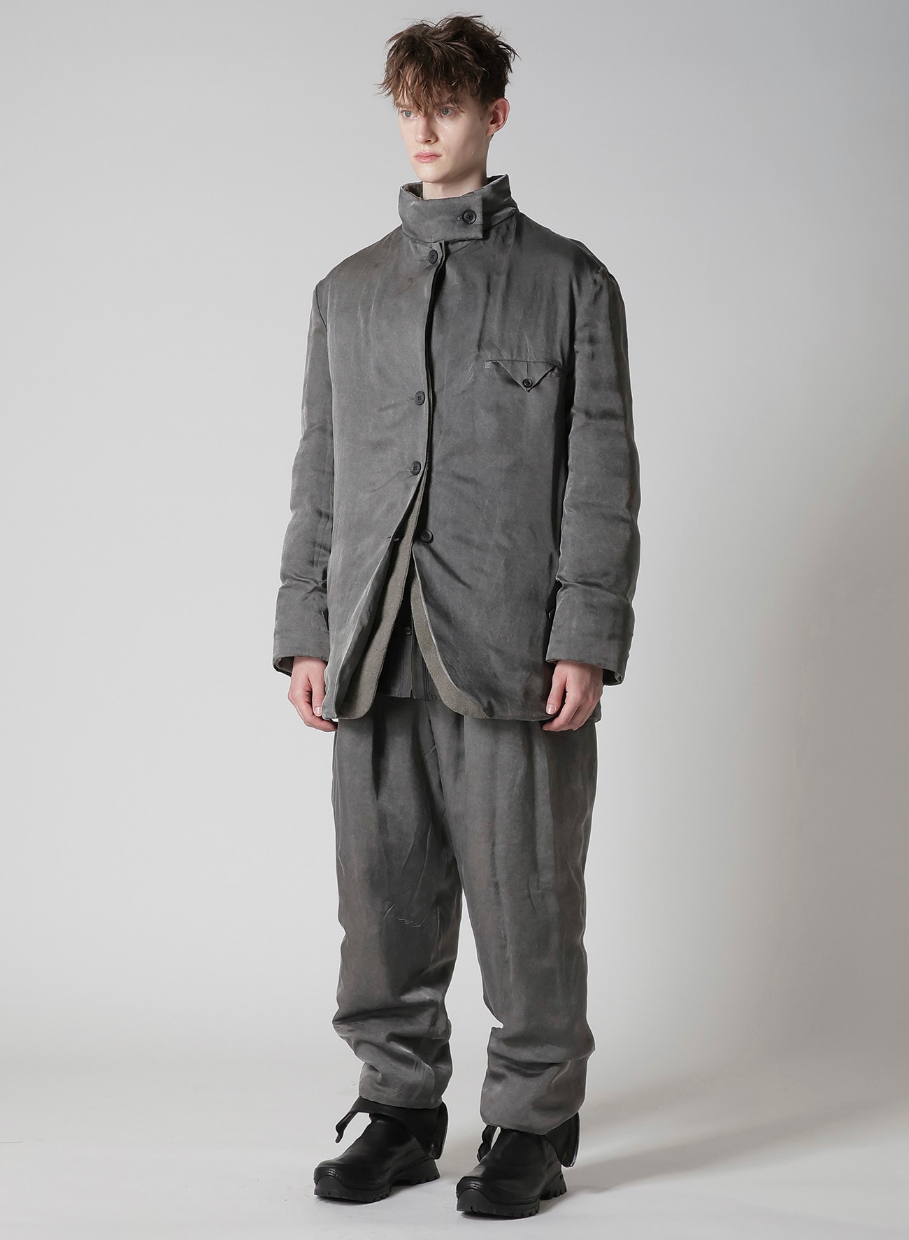 SILK LINEN INKED HORIZONTAL PADDED STAND JACKET