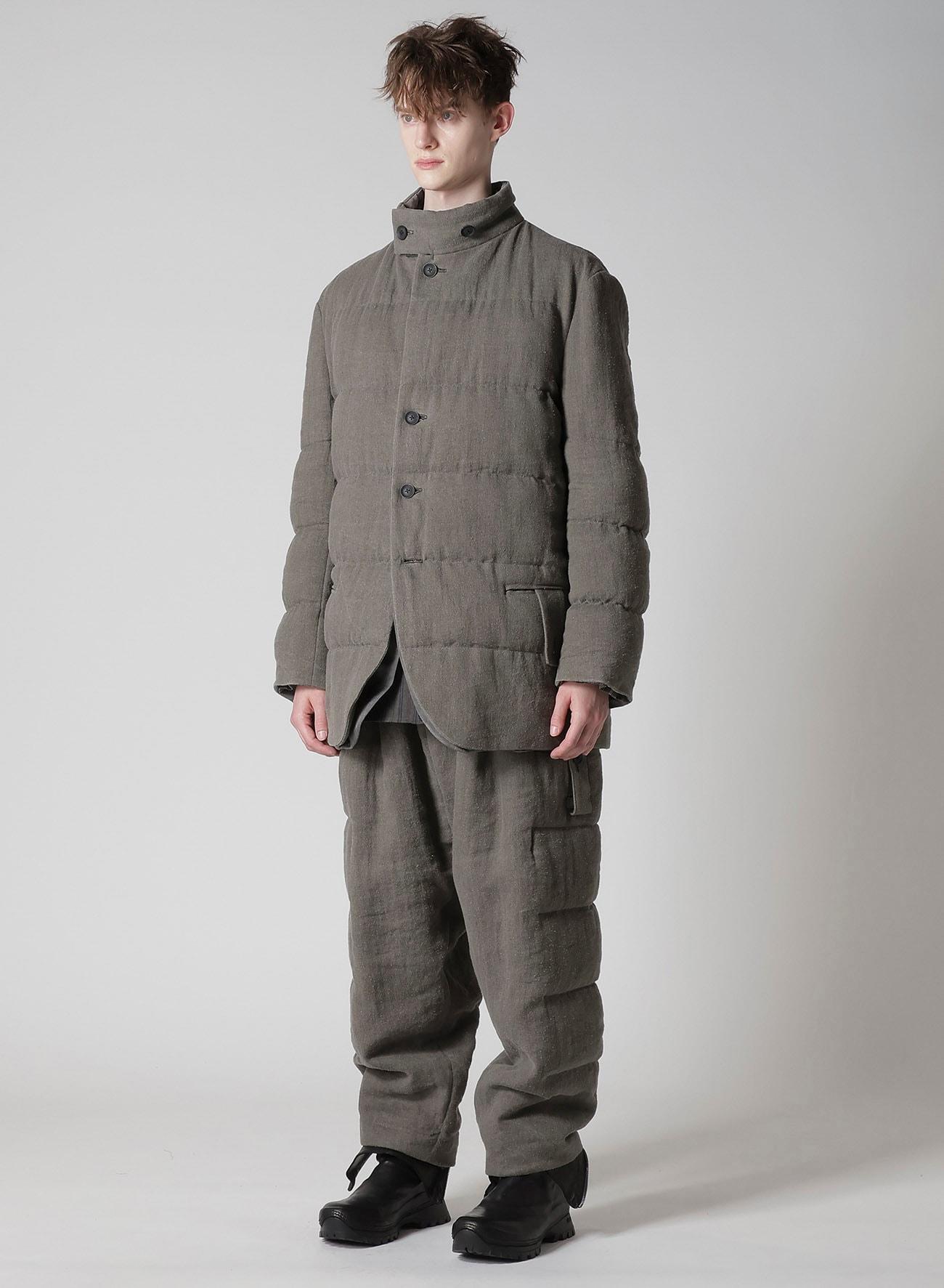 SILK LINEN INKED HORIZONTAL PADDED STAND JACKET