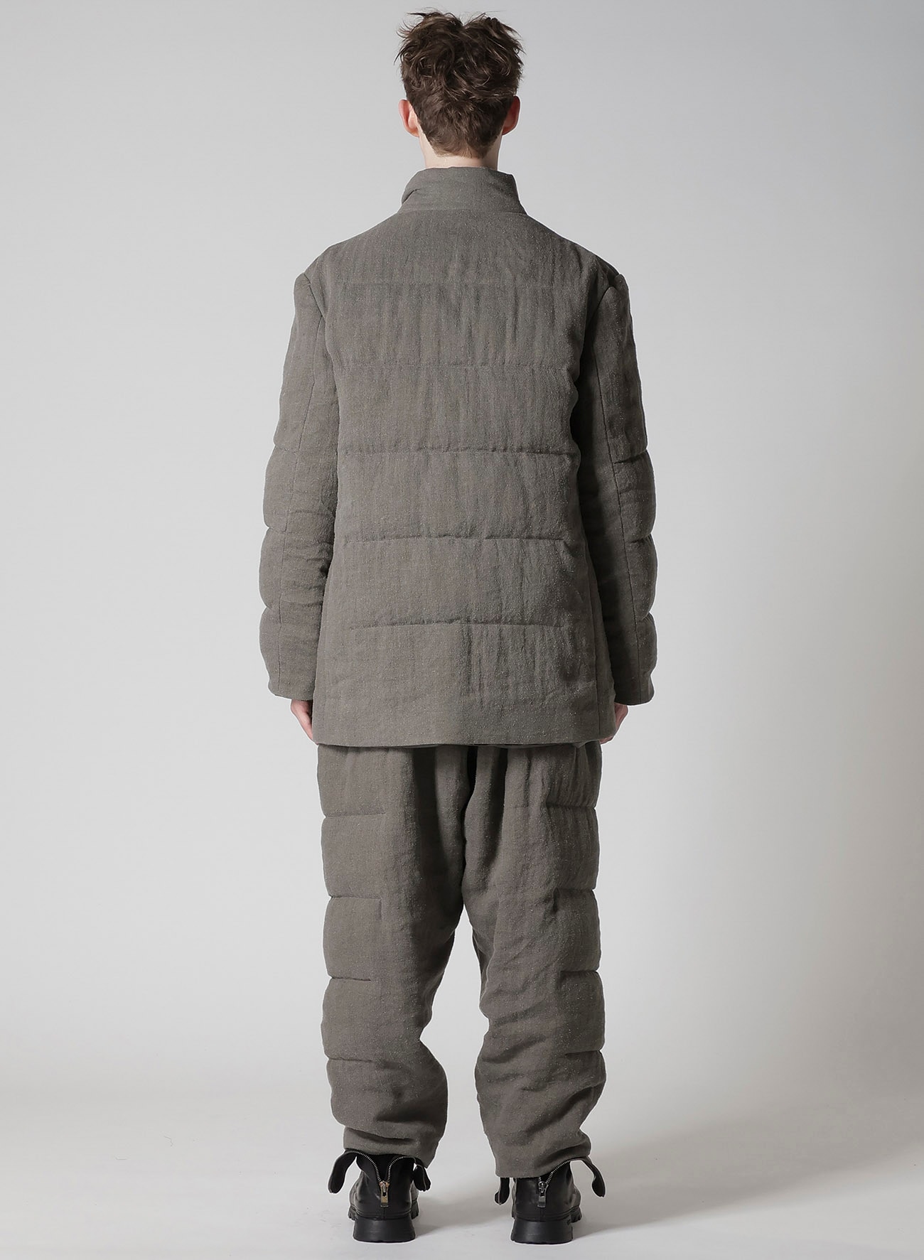 SILK LINEN INKED HORIZONTAL PADDED STAND JACKET