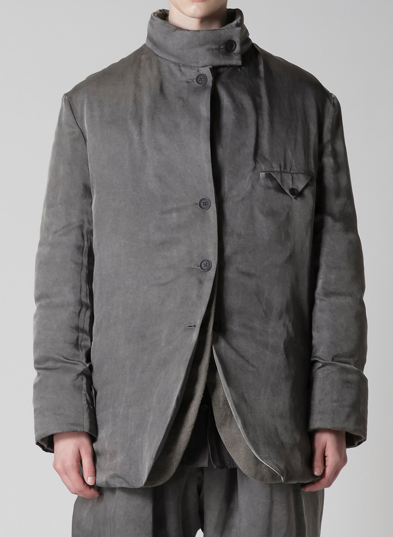 SILK LINEN INKED HORIZONTAL PADDED STAND JACKET