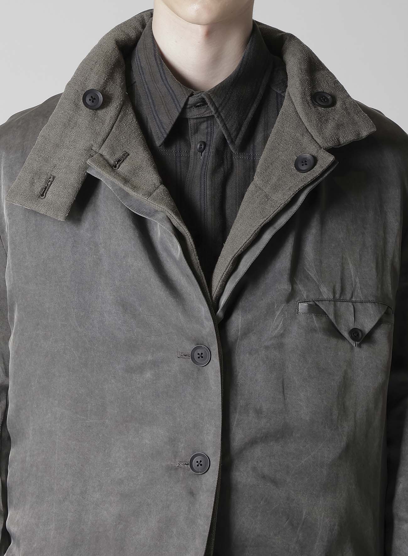 SILK LINEN INKED HORIZONTAL PADDED STAND JACKET