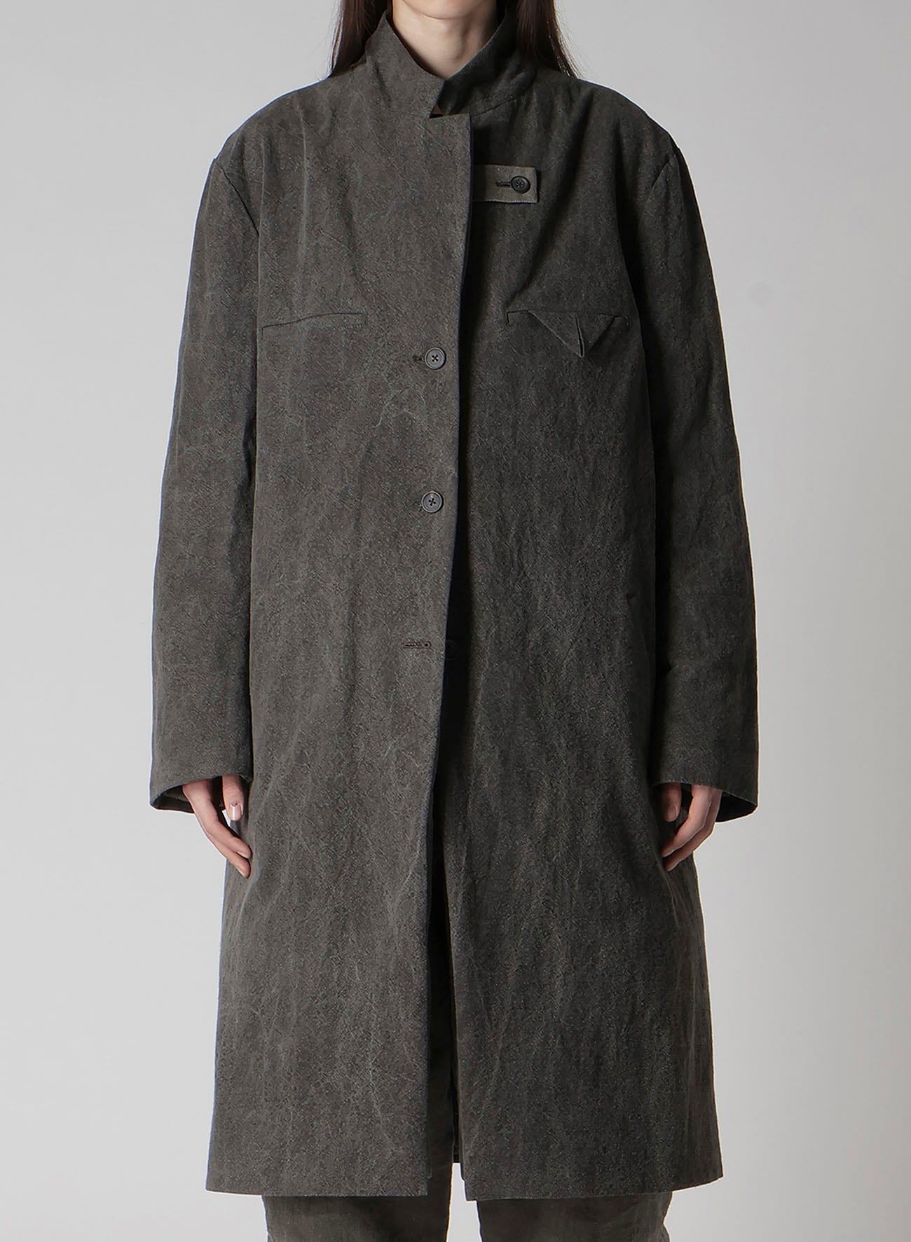 SILK LINEN 3BUTTONS DIAGONAL PADDED LONG JACKET