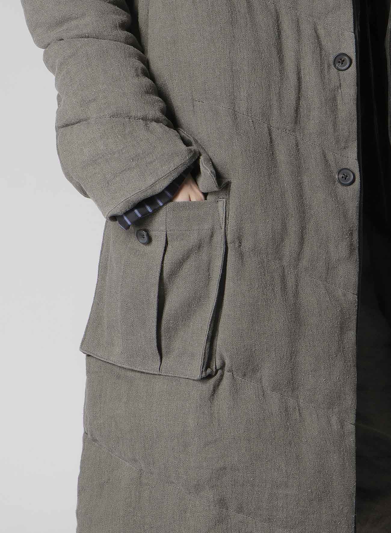 SILK LINEN 3BUTTONS DIAGONAL PADDED LONG JACKET