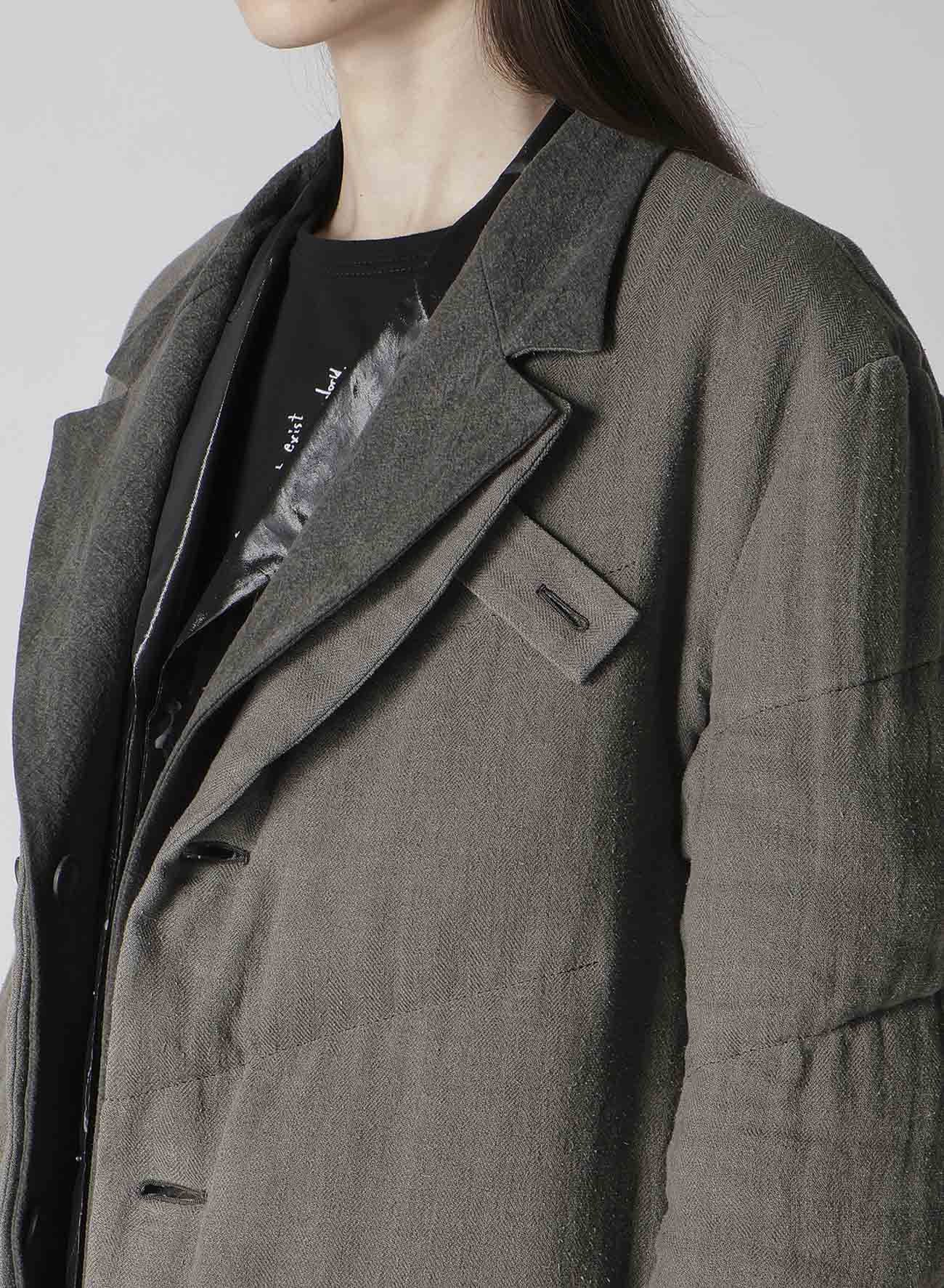 SILK LINEN 3BUTTONS DIAGONAL PADDED LONG JACKET