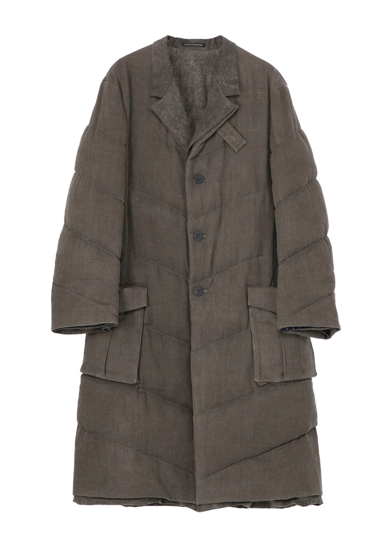 SILK LINEN 3BUTTONS DIAGONAL PADDED LONG JACKET