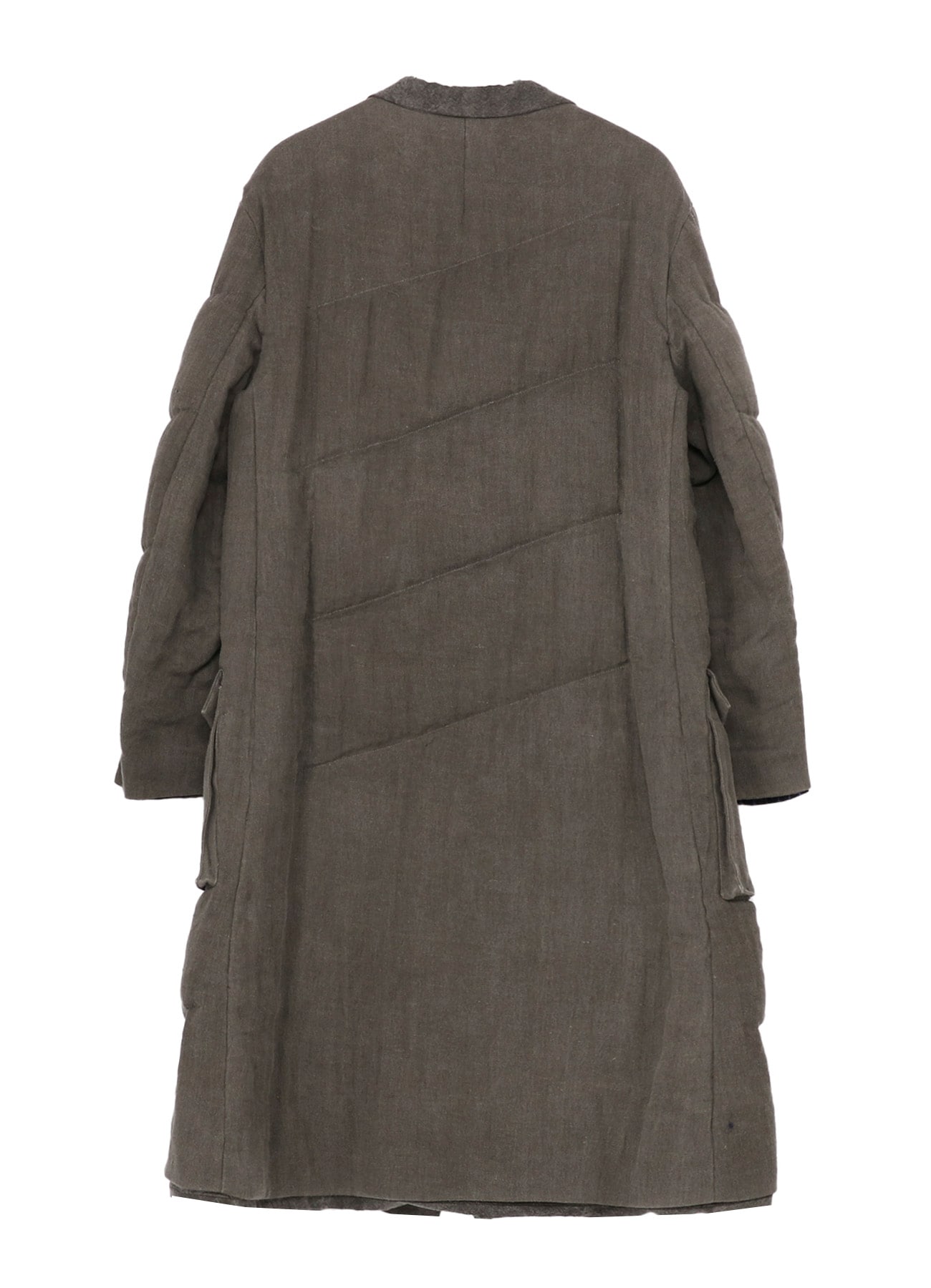 SILK LINEN 3BUTTONS DIAGONAL PADDED LONG JACKET