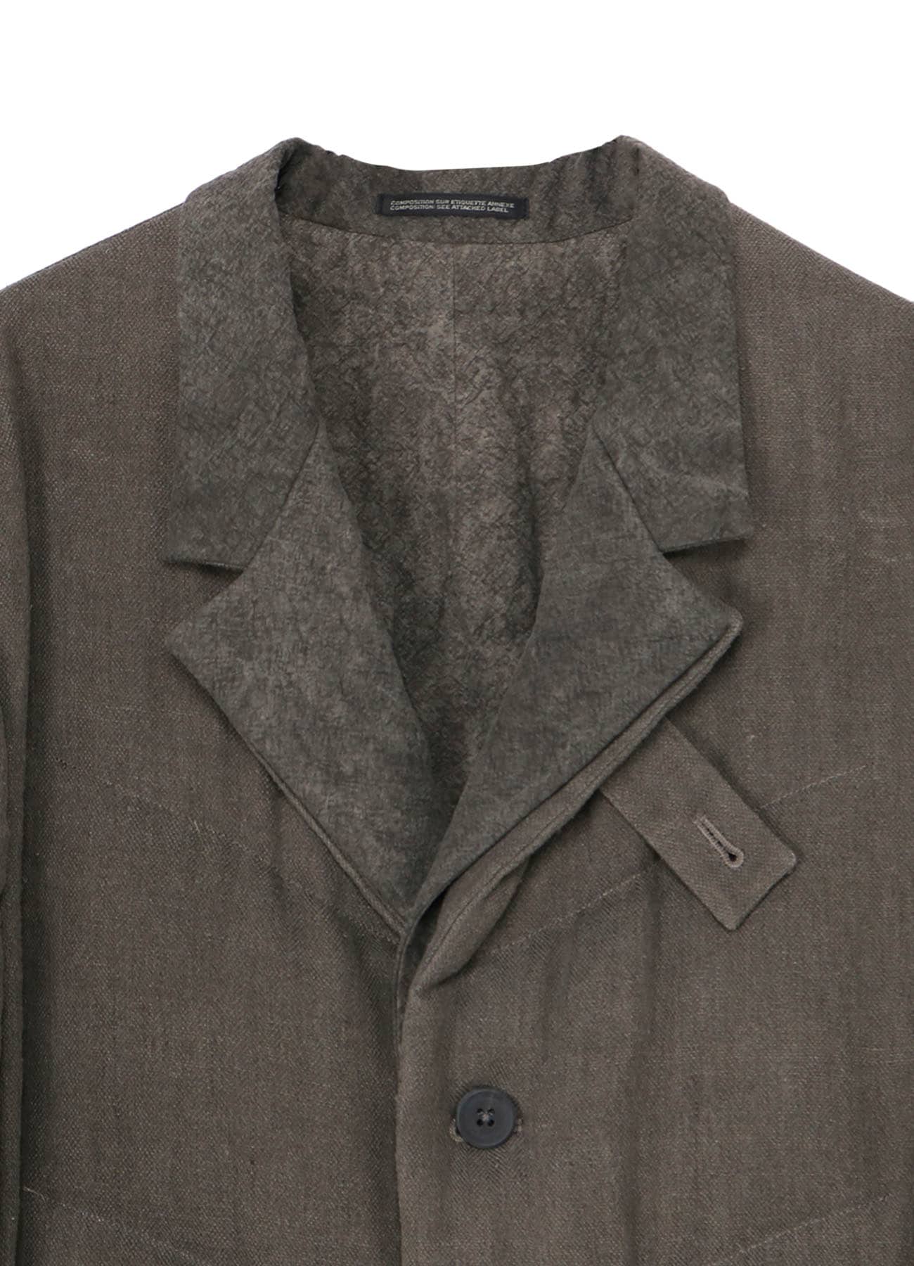 SILK LINEN 3BUTTONS DIAGONAL PADDED LONG JACKET