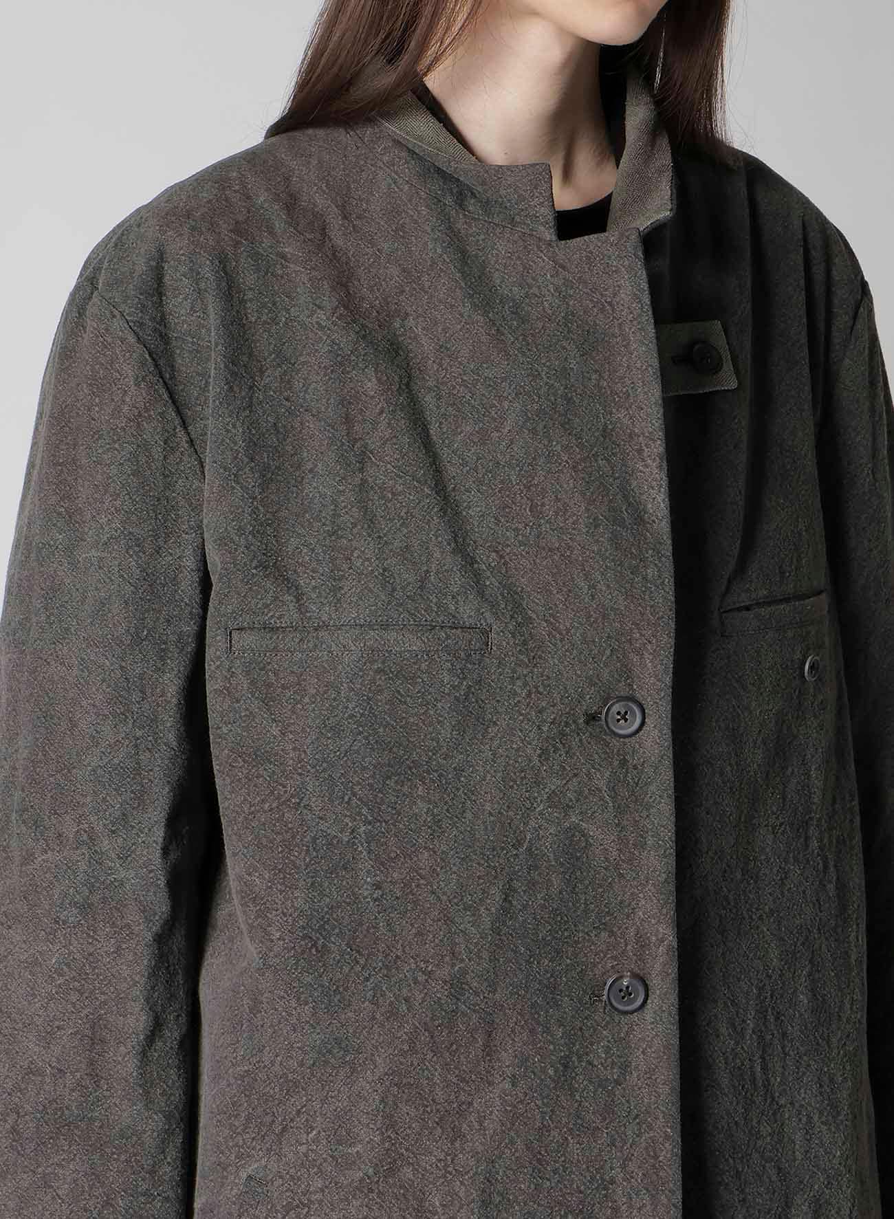 SILK LINEN 3BUTTONS DIAGONAL PADDED LONG JACKET